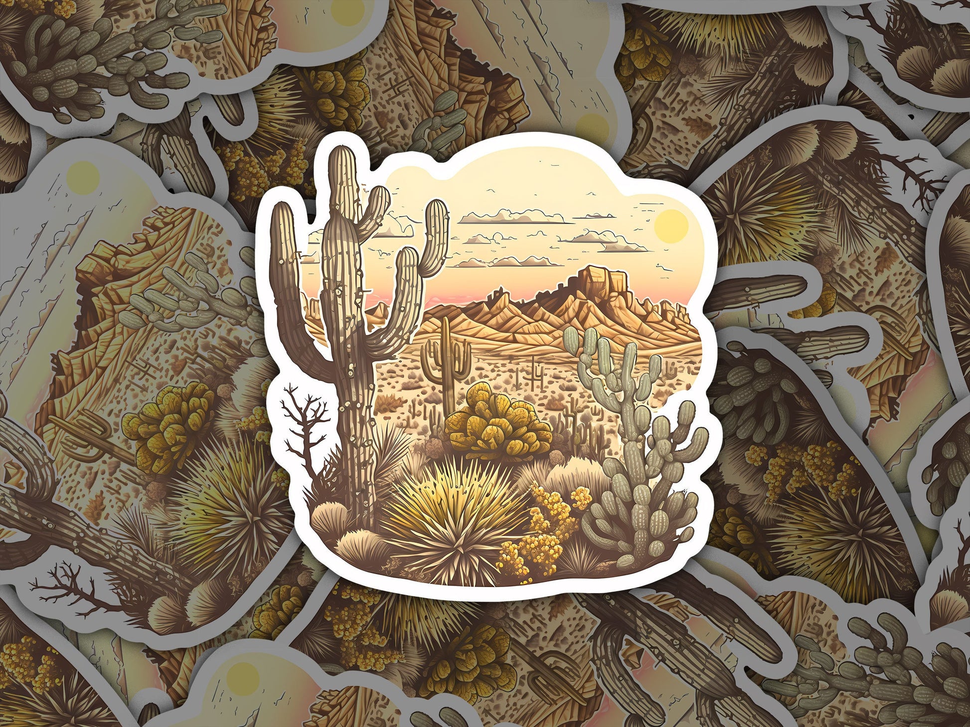 Desert Sticker, Cactus Sticker, Desert Landscape, Outdoors Sticker, Sticker For Water Bottle, Western Sticker