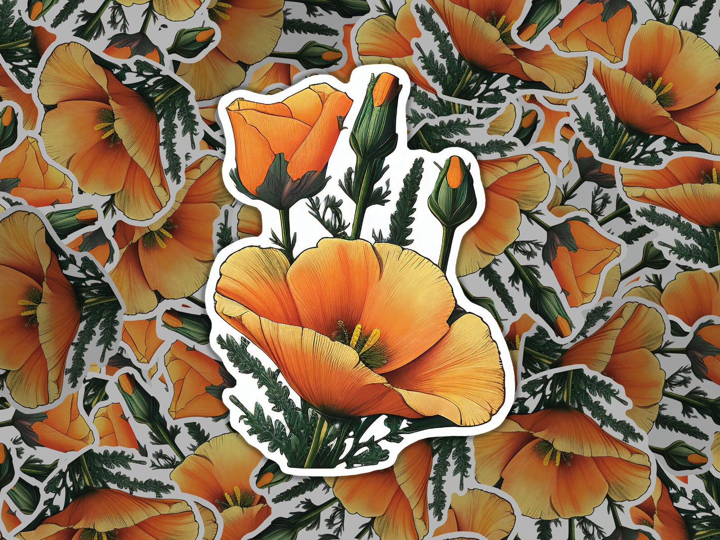 Flower Sticker, California Poppy Sticker, Plant Decal, Sticker For Laptop, Bumper, Water Bottle, Die Cut, Waterproof