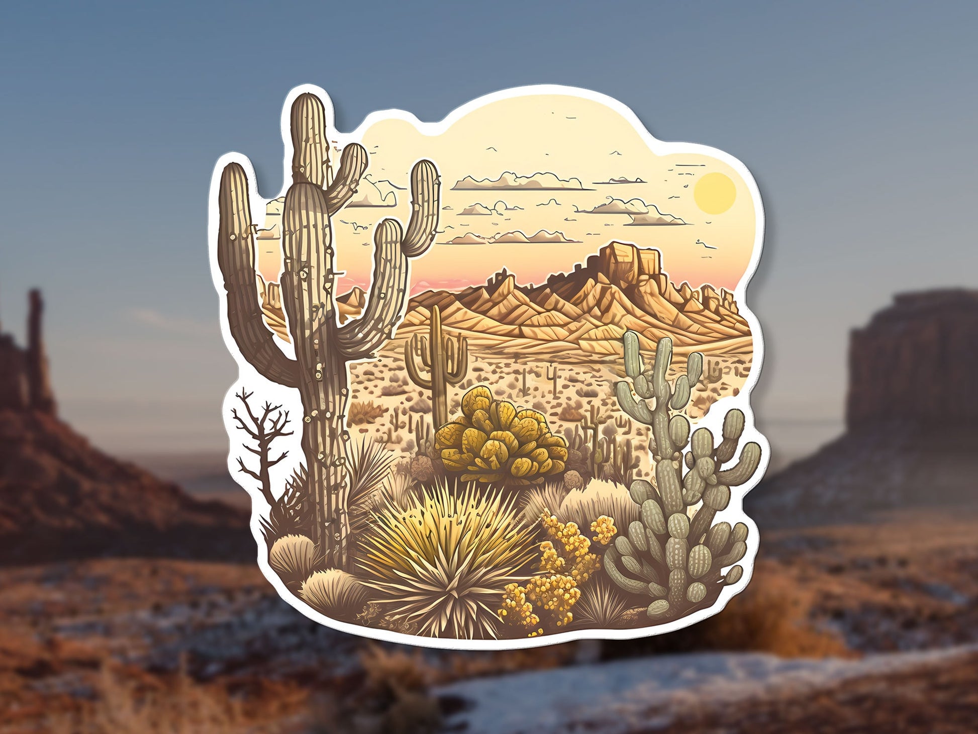 Desert Sticker, Cactus Sticker, Desert Landscape, Outdoors Sticker, Sticker For Water Bottle, Western Sticker