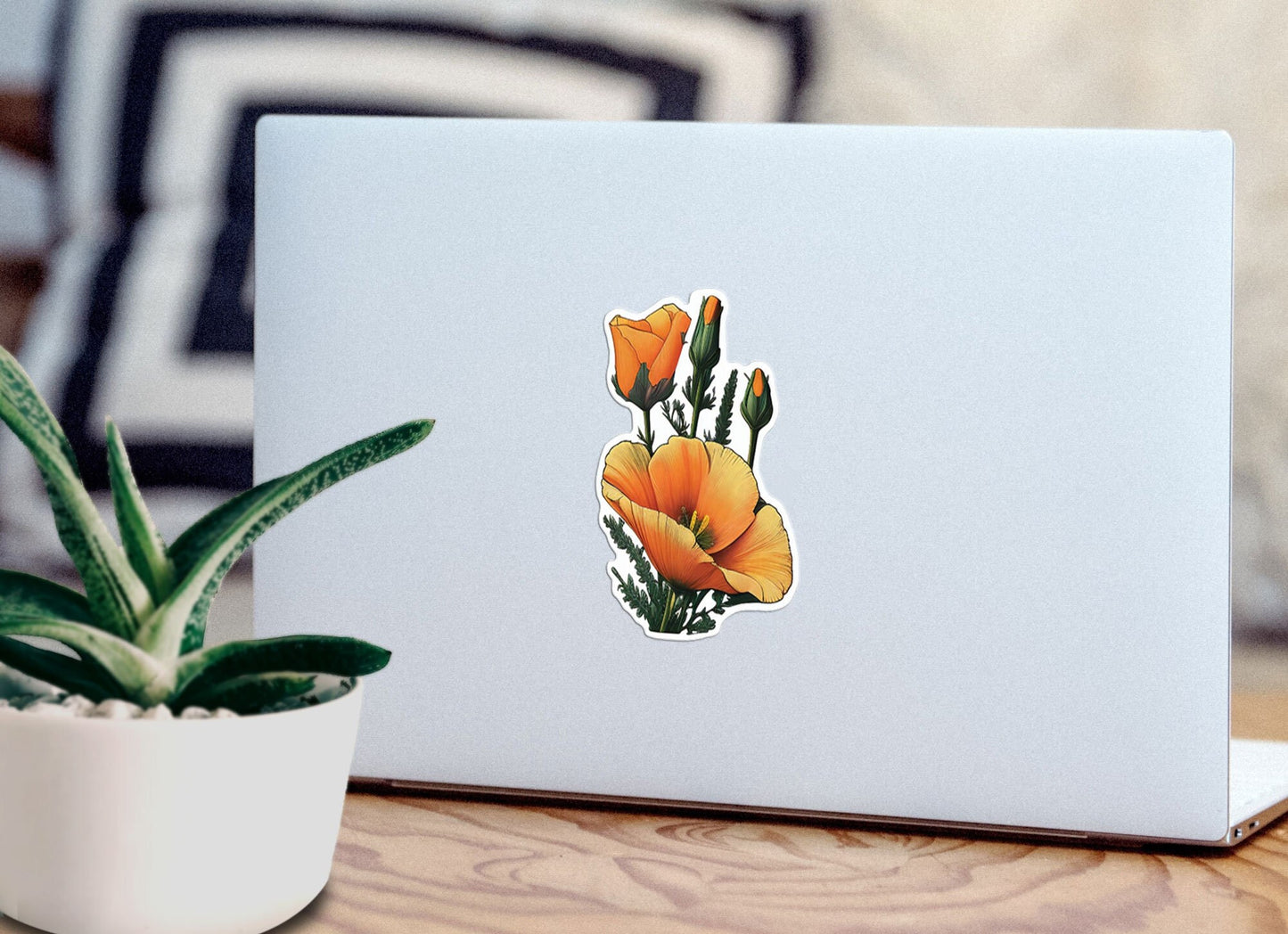 Flower Sticker, California Poppy Sticker, Plant Decal, Sticker For Laptop, Bumper, Water Bottle, Die Cut, Waterproof