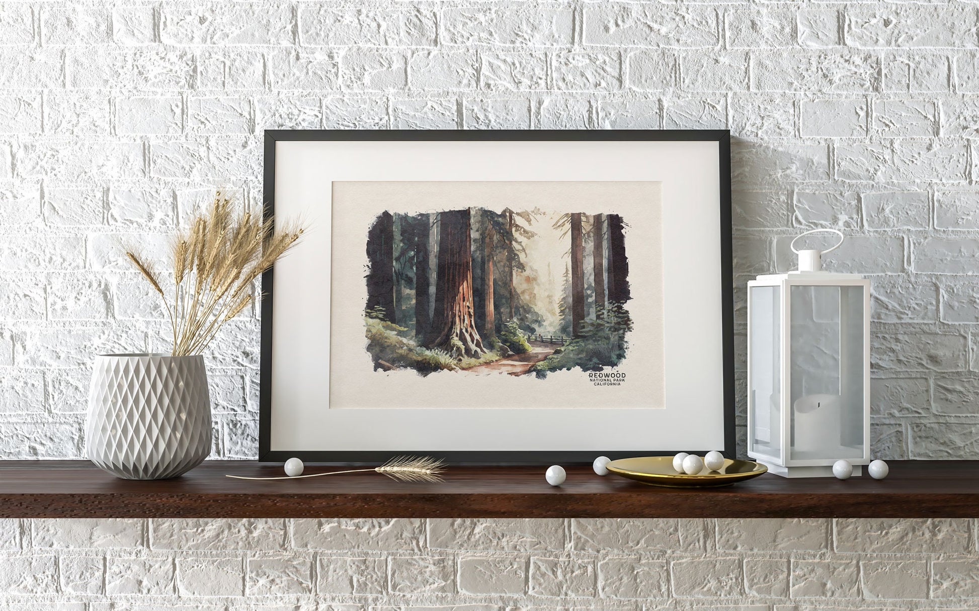 Redwood National Park Poster, Watercolor Forest Print, California Redwood Poster, National Forest Wall Art