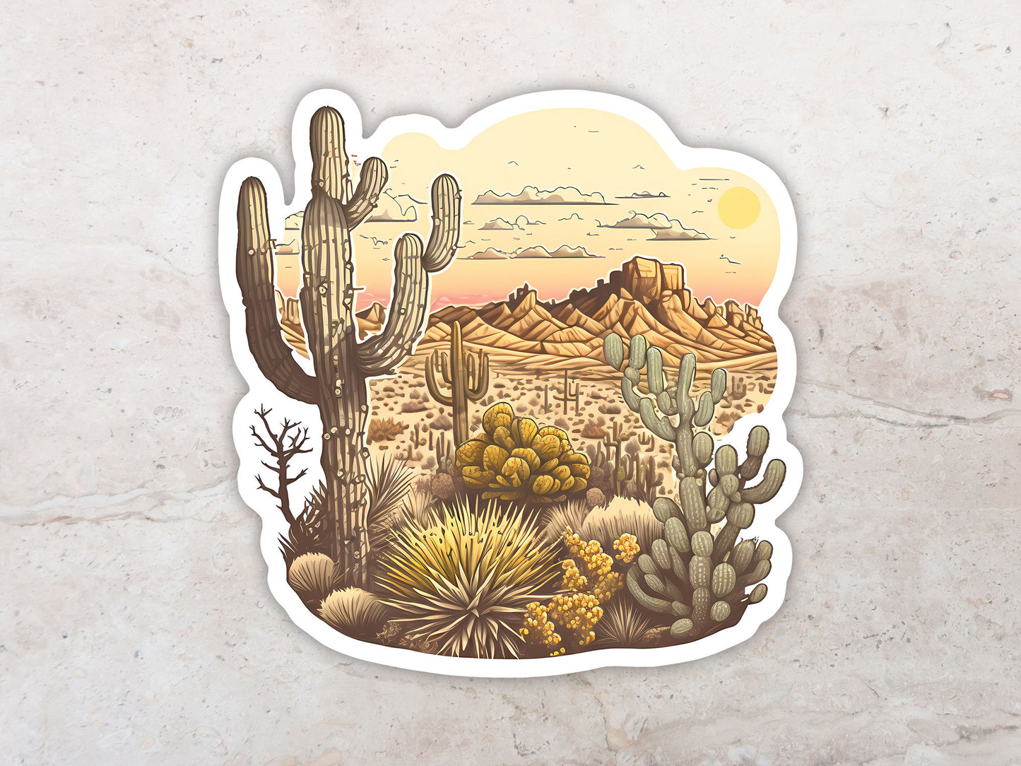 Desert Sticker, Cactus Sticker, Desert Landscape, Outdoors Sticker, Sticker For Water Bottle, Western Sticker