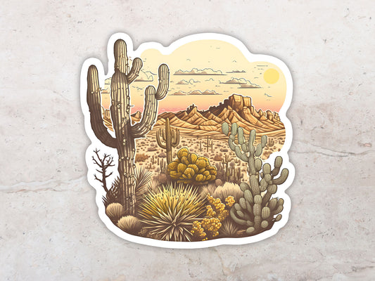 Desert Sticker, Cactus Sticker, Desert Landscape, Outdoors Sticker, Sticker For Water Bottle, Western Sticker