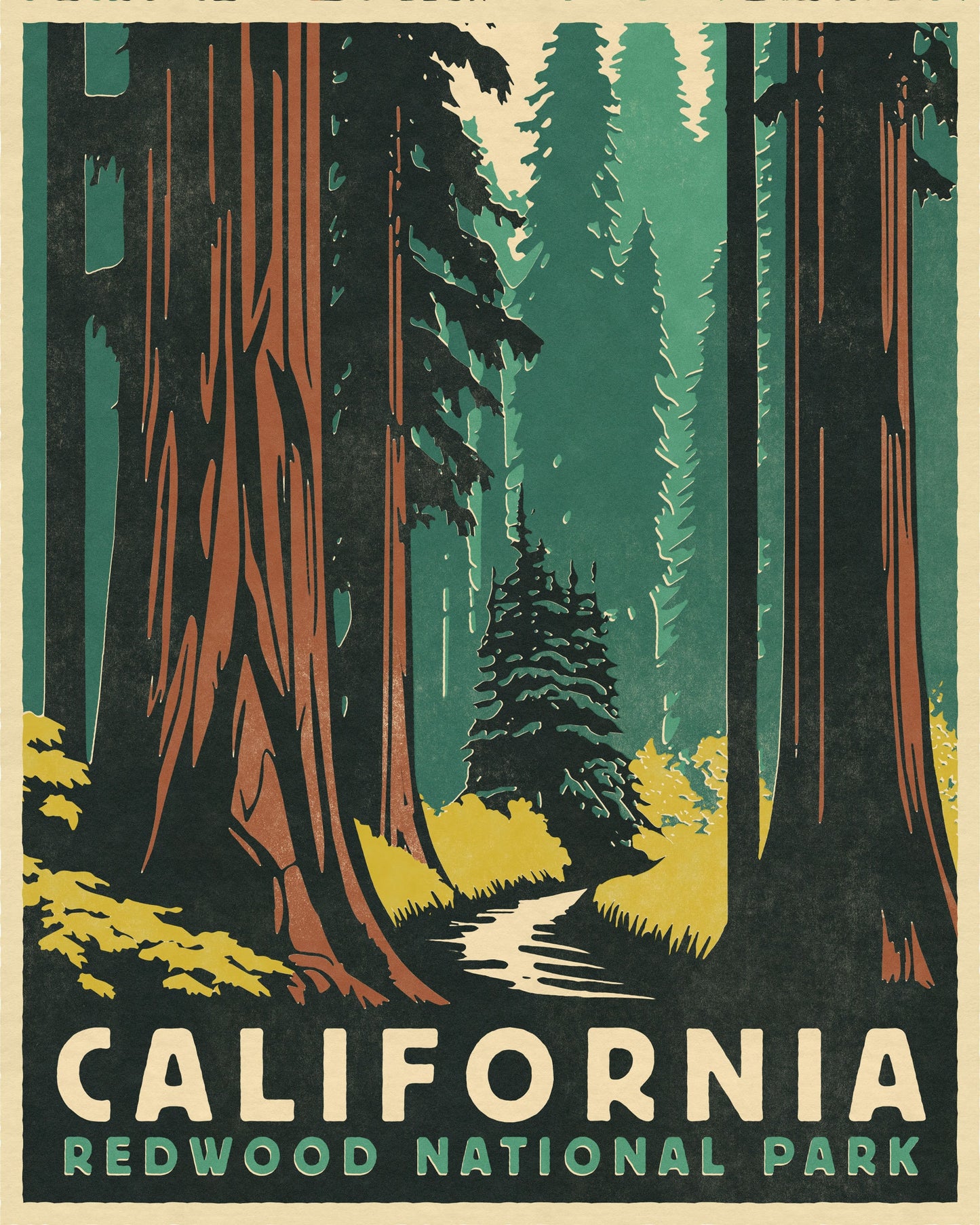 Redwood National Park Poster, California Poster, Retro Travel Poster, Forest Wall Art, National Park Prints