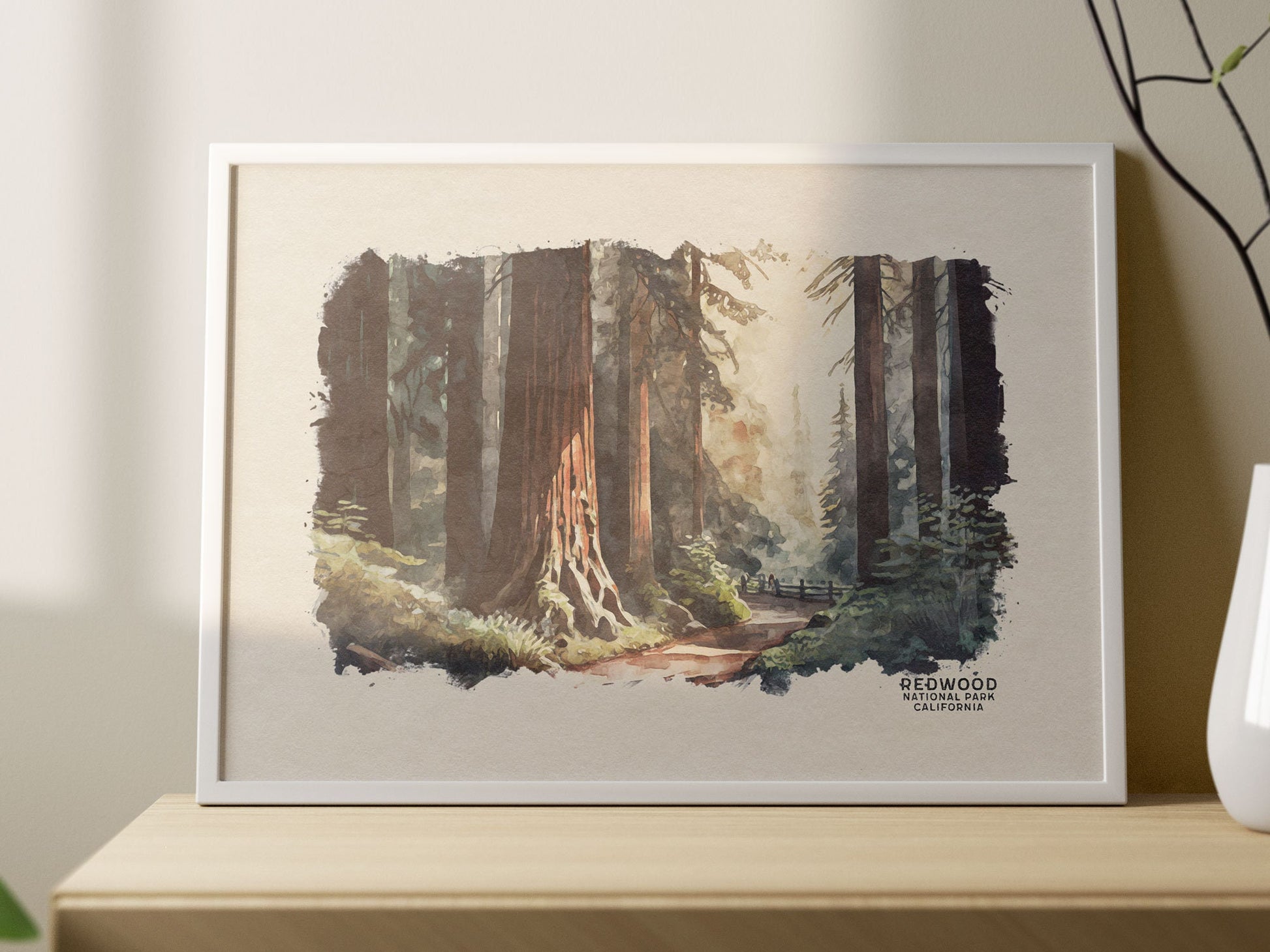 Redwood National Park Poster, Watercolor Forest Print, California Redwood Poster, National Forest Wall Art