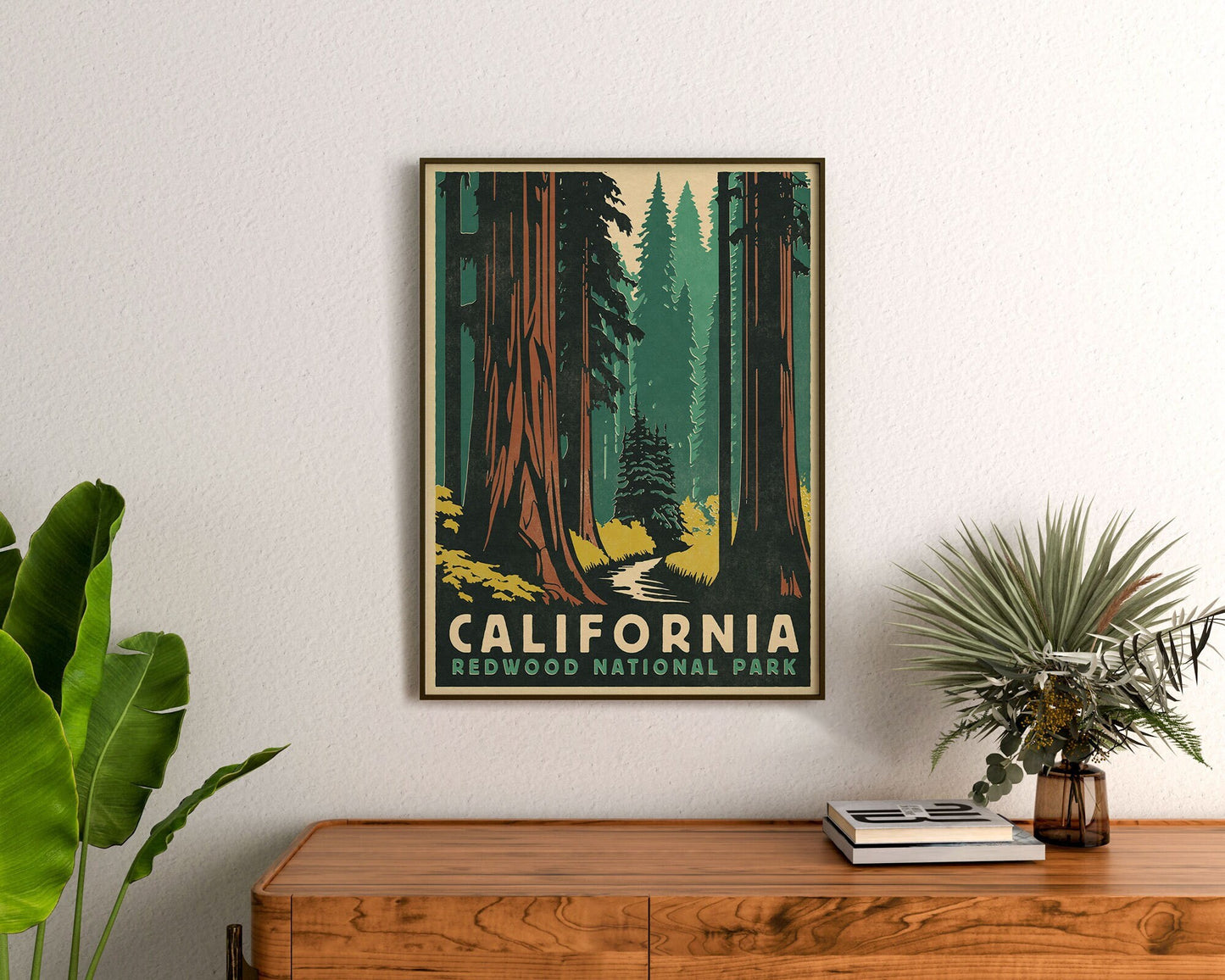 Redwood National Park Poster, California Poster, Retro Travel Poster, Forest Wall Art, National Park Prints