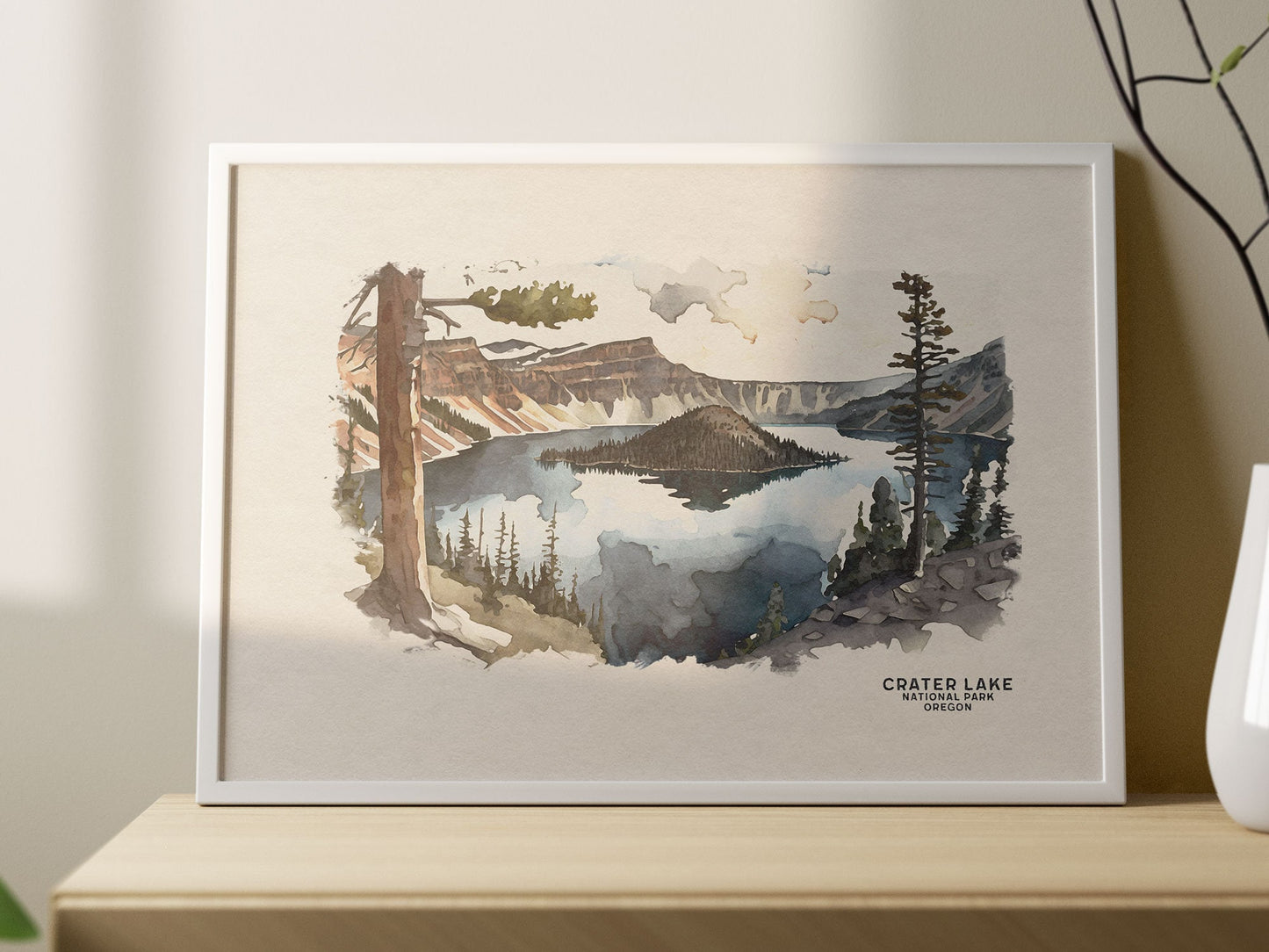 Crater Lake National Park Poster, Oregon Wall Art, Watercolor Painting, Crater Lake Art Print, Oregon Poster, Woodland Nursery