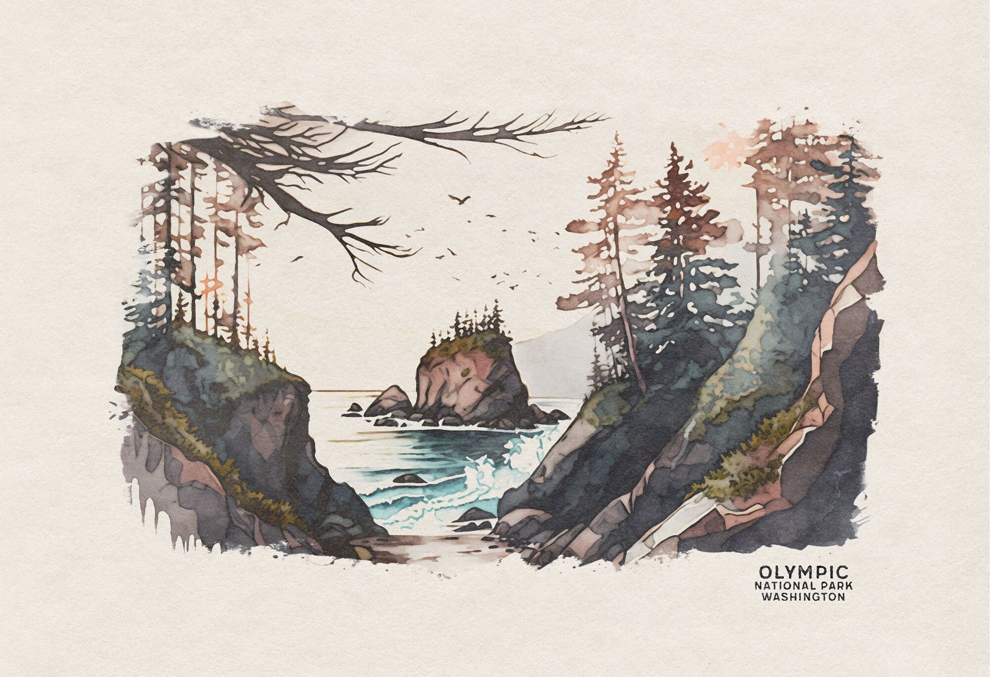 Olympic National Park Poster, Washington National Park Prints, Olympic Watercolor Painting, Woodland Nursery National Park Art