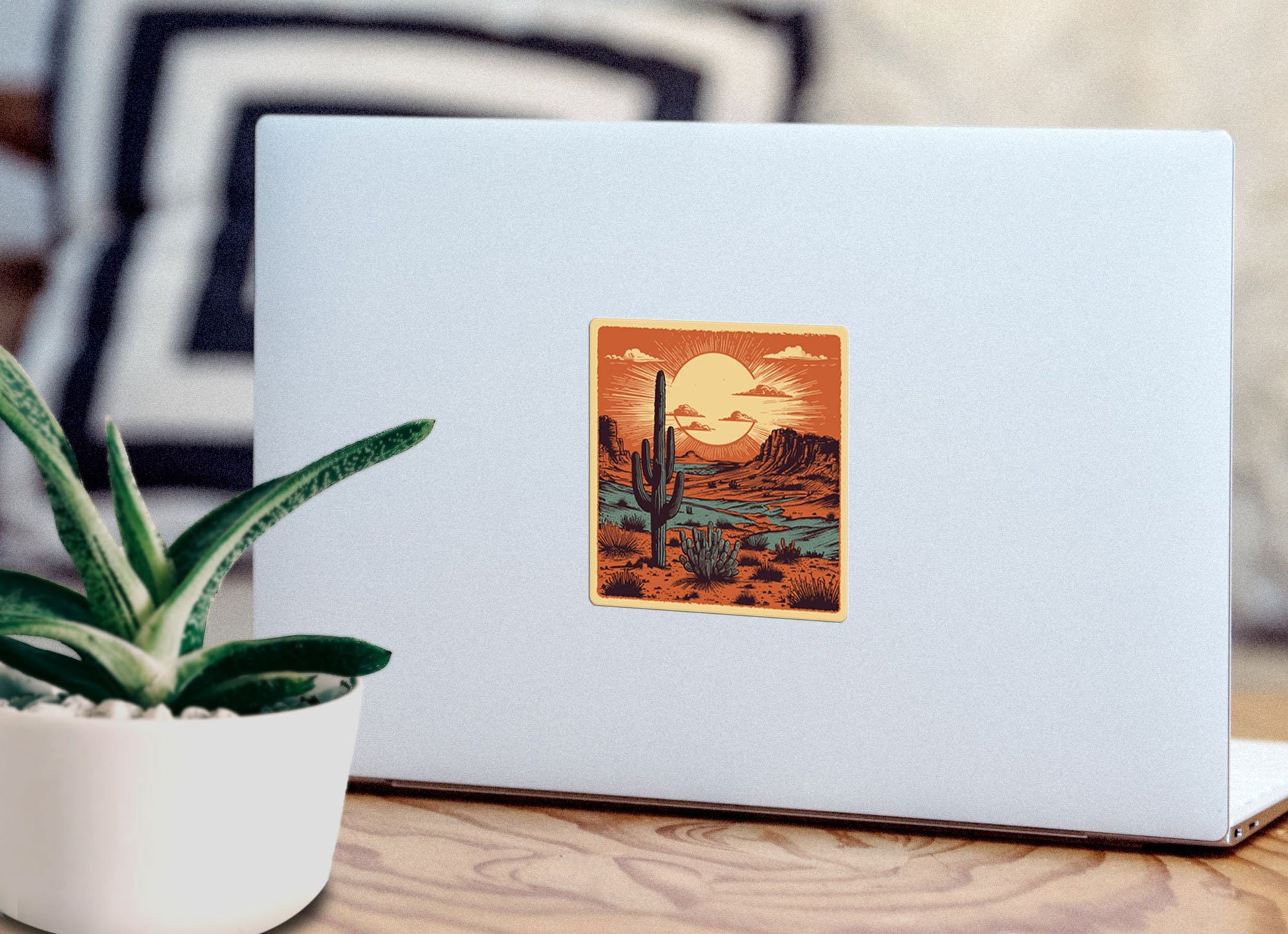 Desert Sticker, Cactus Sticker, Western Decor, Boho Art, Camping Gift, Bumper Sticker, Mesa Arizona Landscape