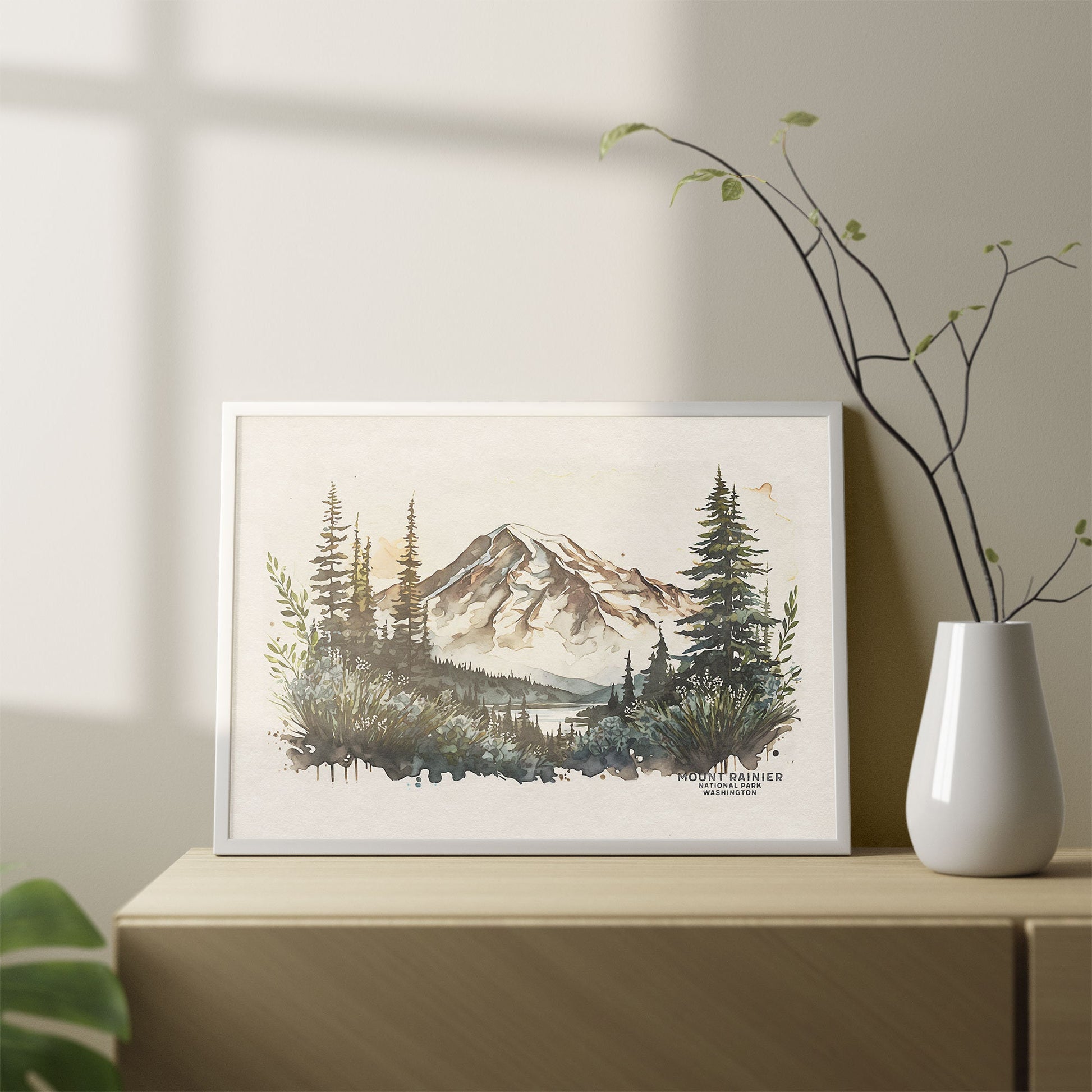 Mt Rainier Wall Art Print, National Park Poster, Mount Rainier Print Mountain Watercolor, Seattle Poster, Ski Poster, Going Away Gift