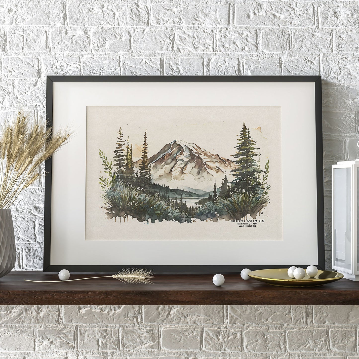 Mt Rainier Wall Art Print, National Park Poster, Mount Rainier Print Mountain Watercolor, Seattle Poster, Ski Poster, Going Away Gift