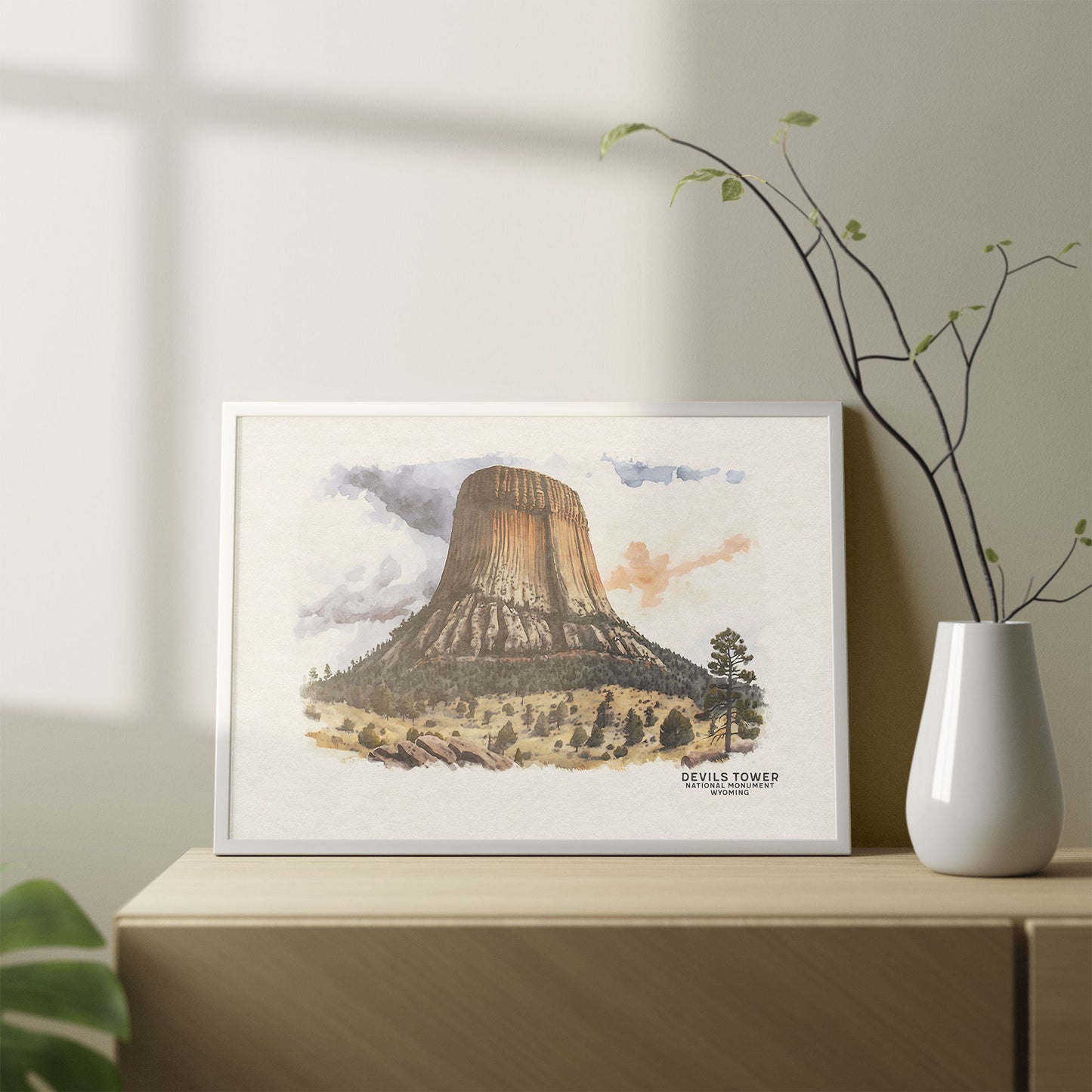 Devils Tower Art Print, Wyoming Art, National Monument, Climbing Poster, Devils Tower Poster, Travel Poster, Woodland Nursery