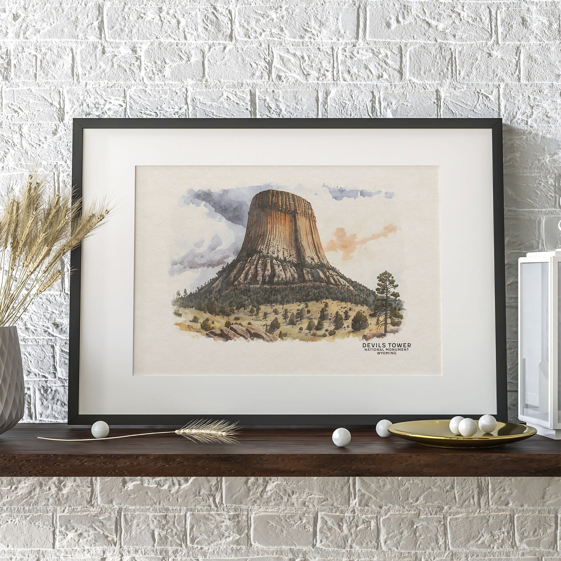 Devils Tower Art Print, Wyoming Art, National Monument, Climbing Poster, Devils Tower Poster, Travel Poster, Woodland Nursery