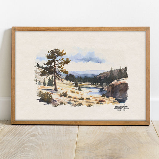 Bighorn National Forest Travel Poster, Wyoming Gift, Mountain Wall Art, Mountain Painting, National Park Poster, Woodland Nursery