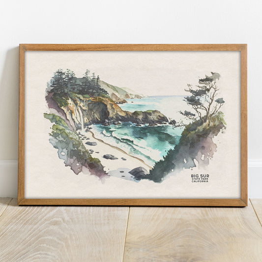 Big Sur Painting, Ocean Wall Art Travel Poster, California Print, Coastal Wall Art, Beach House Decor, California Watercolor, Surf Art