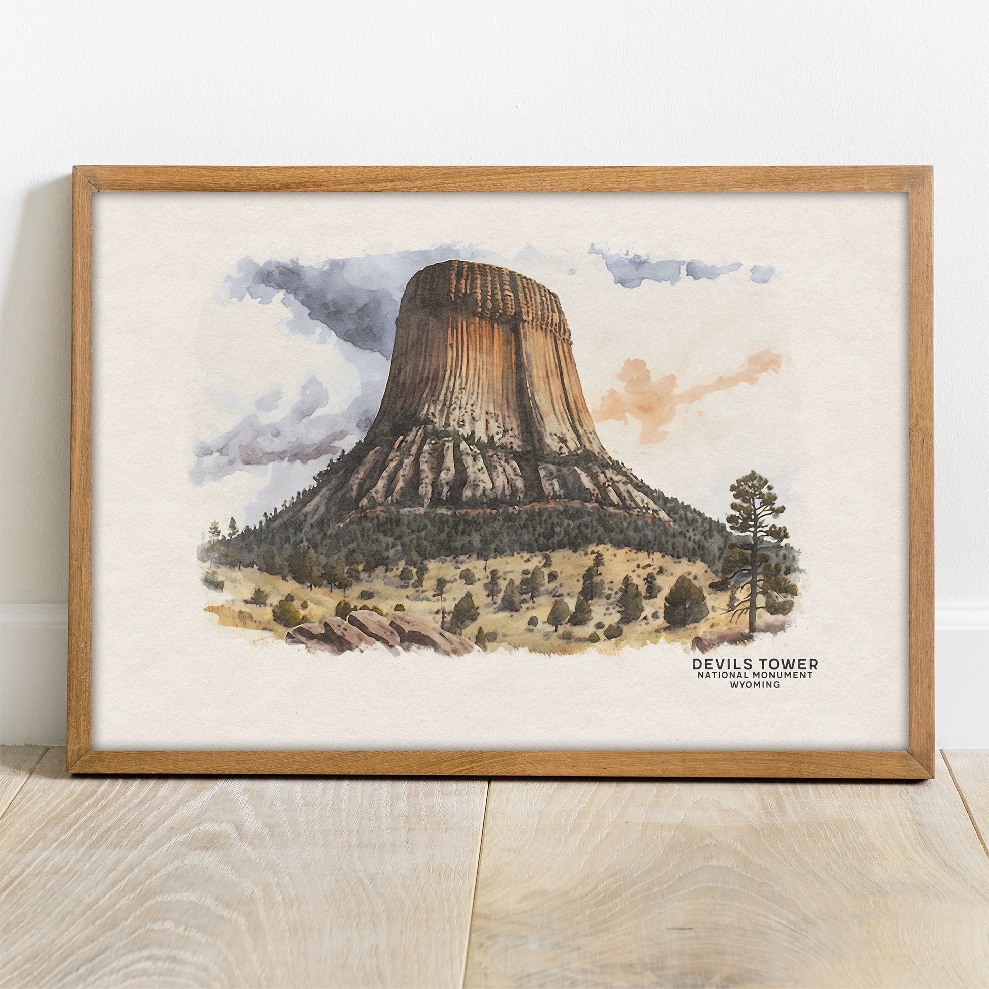 Devils Tower Art Print, Wyoming Art, National Monument, Climbing Poster, Devils Tower Poster, Travel Poster, Woodland Nursery