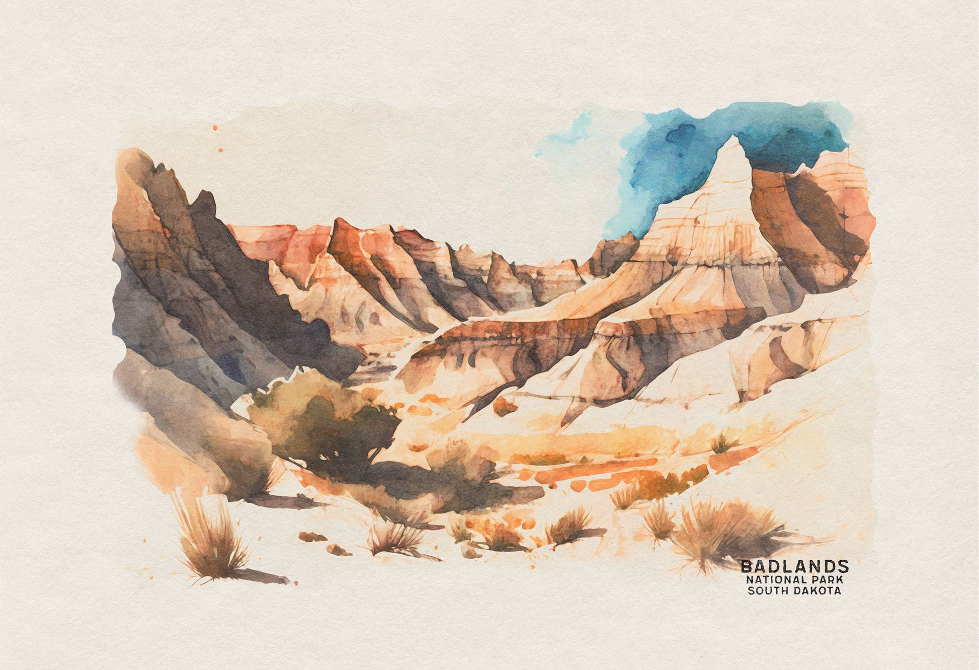 Badlands National Park Poster, South Dakota Art, Badlands Wall Art, Woodland Nursery, National Park Gift, Watercolor Art Print