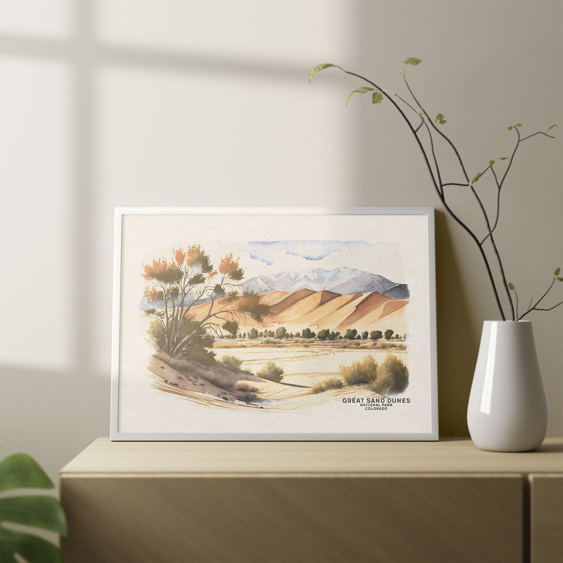 Great Sand Dunes National Park Poster, Colorado Sand Dune Wall Art Watercolor Painting, National Park Prints, Woodland Nursery