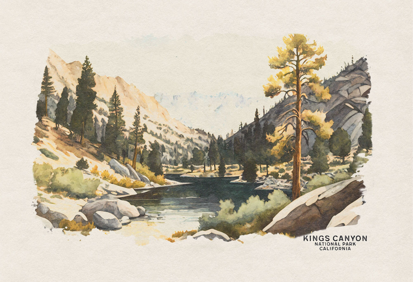 Kings Canyon National Park Watercolor Art - California Wall Decor, Midcentury Modern Poster, Gift for Her, Nursery & Desk Decor