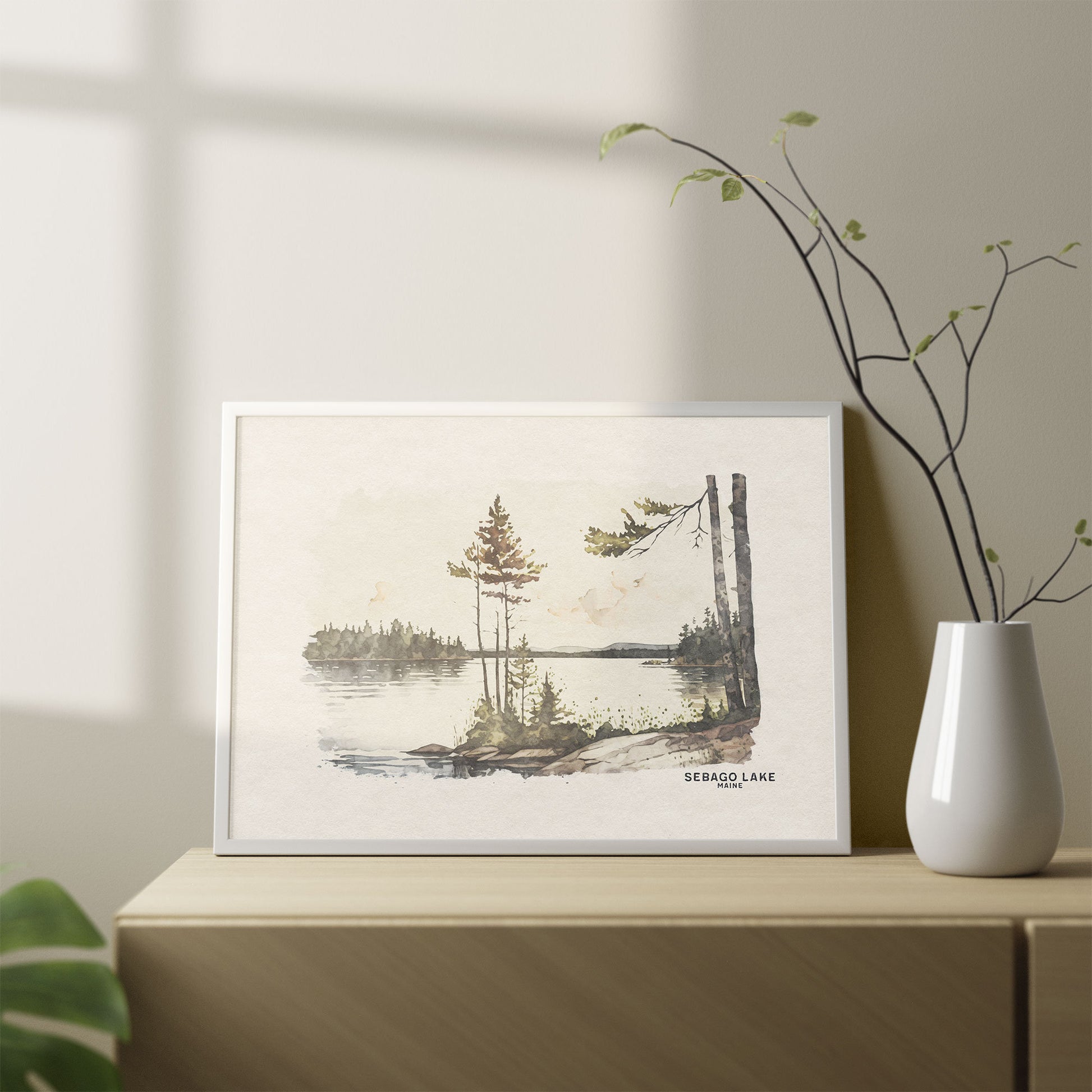 Sebago Lake Watercolor Print - Maine State Park, National Park Art, Boho Lake House Warming Gift for Him or Her Room Decor, Camping Theme