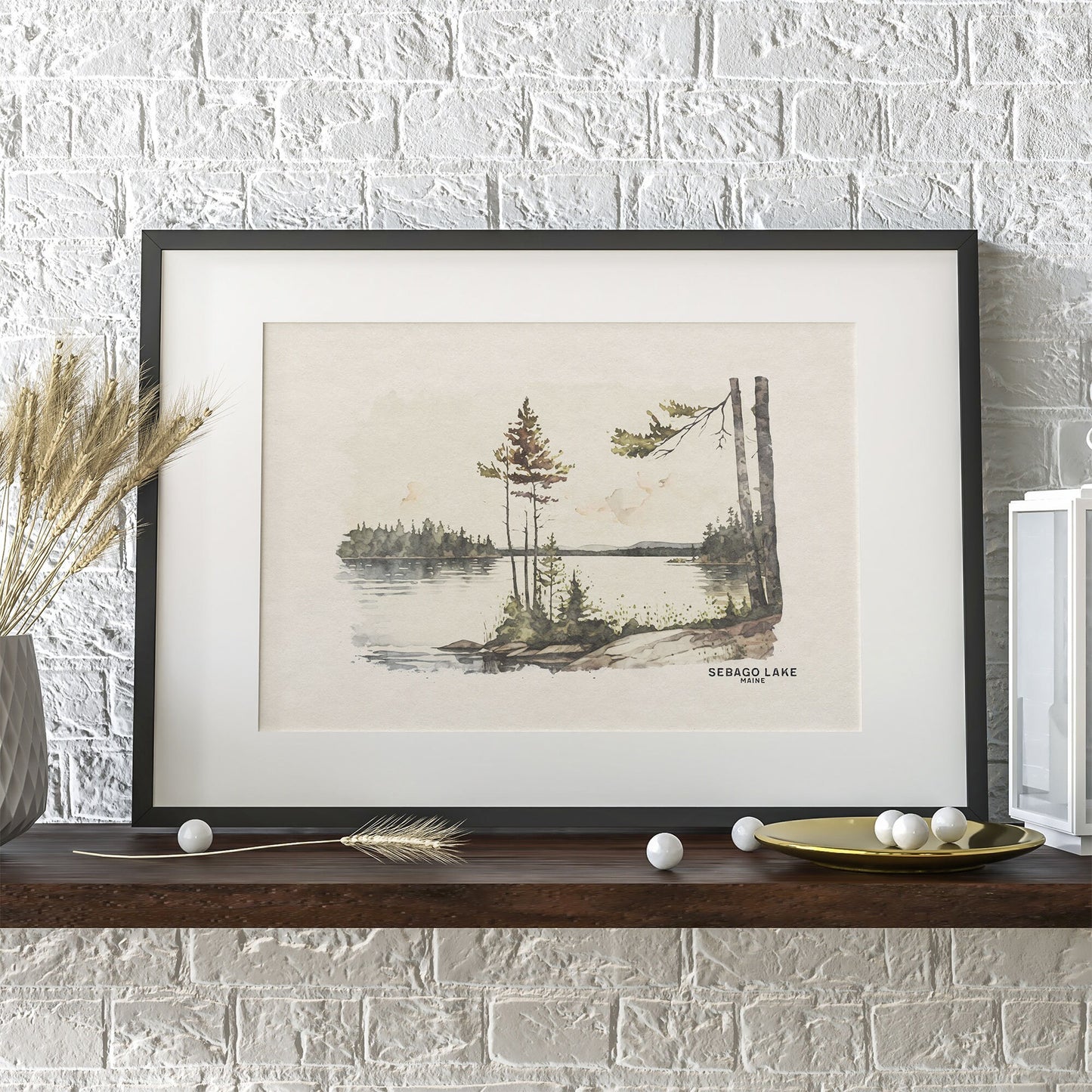 Sebago Lake Watercolor Print - Maine State Park, National Park Art, Boho Lake House Warming Gift for Him or Her Room Decor, Camping Theme