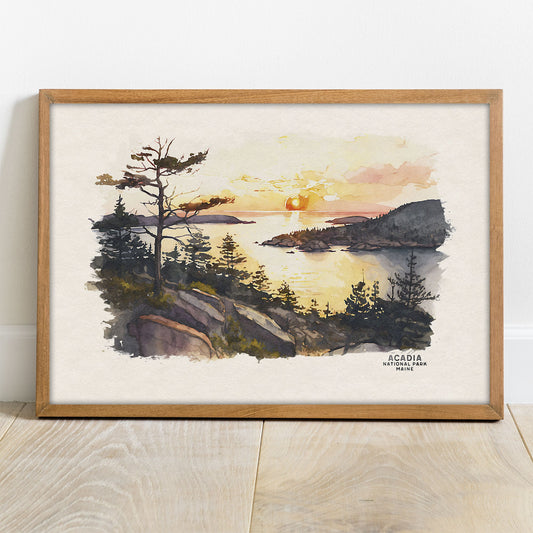 Acadia National Park Poster, Travel Poster, Maine Wall Art Decor, Watercolor Art Print, National Park Gift, Gift For Traveler, Nursery Art