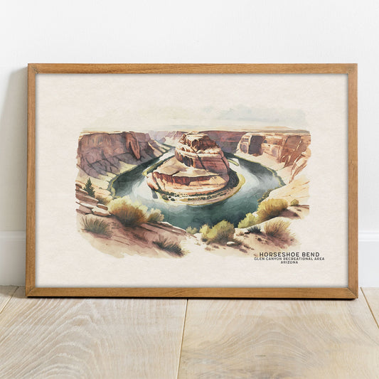 Horseshoe Bend Boho Decor, New Home Gift, Watercolor Painting of Southwest Decor, National Park Poster, Lake Life, Arizona Wall Art