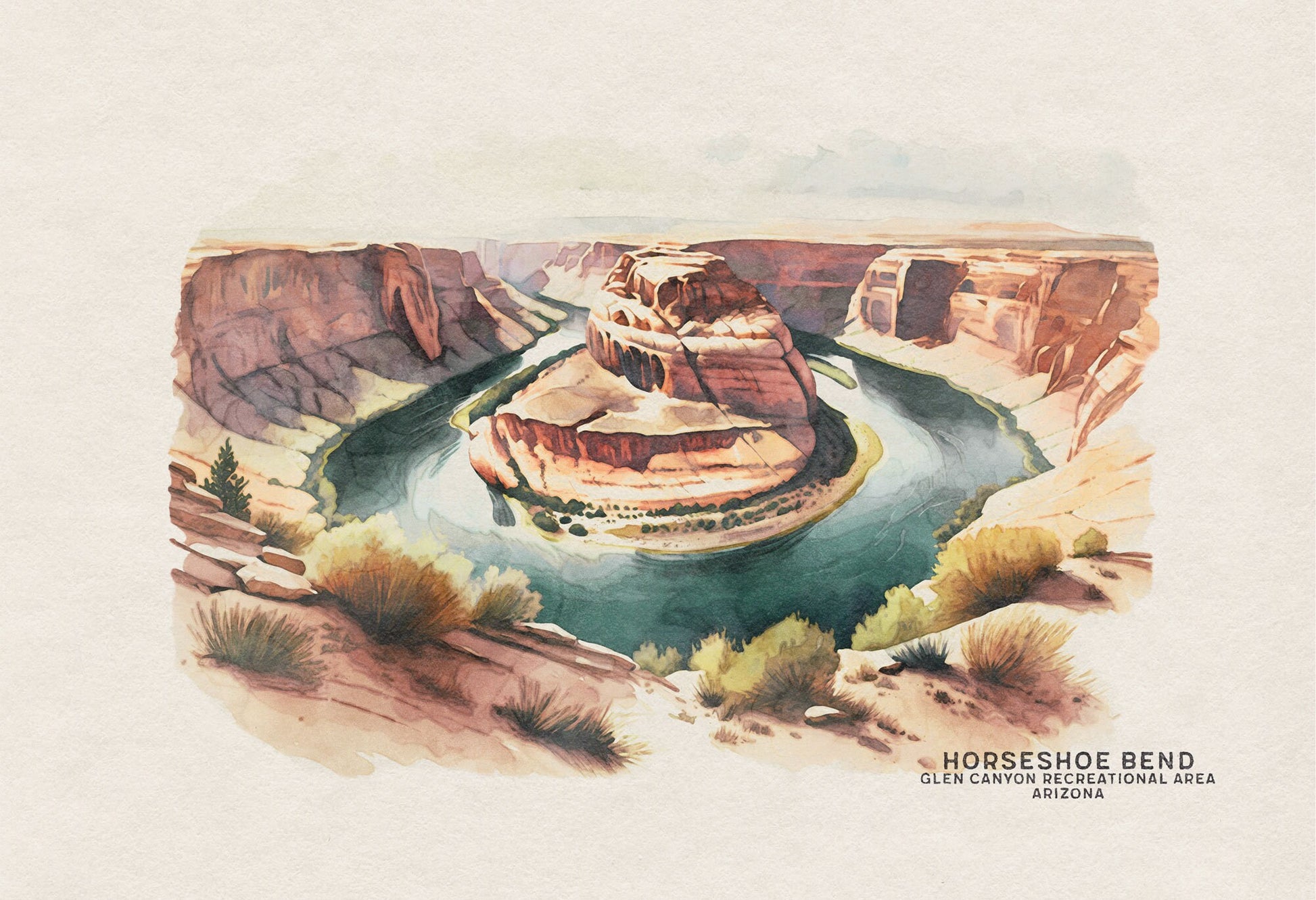 Horseshoe Bend Boho Decor, New Home Gift, Watercolor Painting of Southwest Decor, National Park Poster, Lake Life, Arizona Wall Art