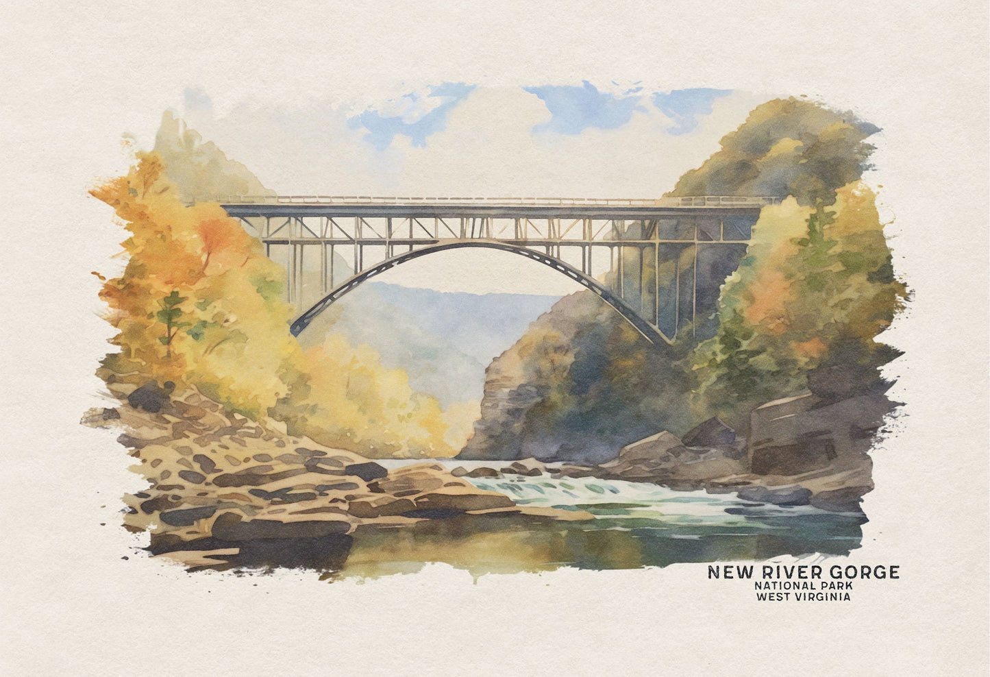 New River Gorge National Park Poster, West Virginia National Park Print, Travel Poster Wall Art, Watercolor Print, Nursery Art, Wedding Gift