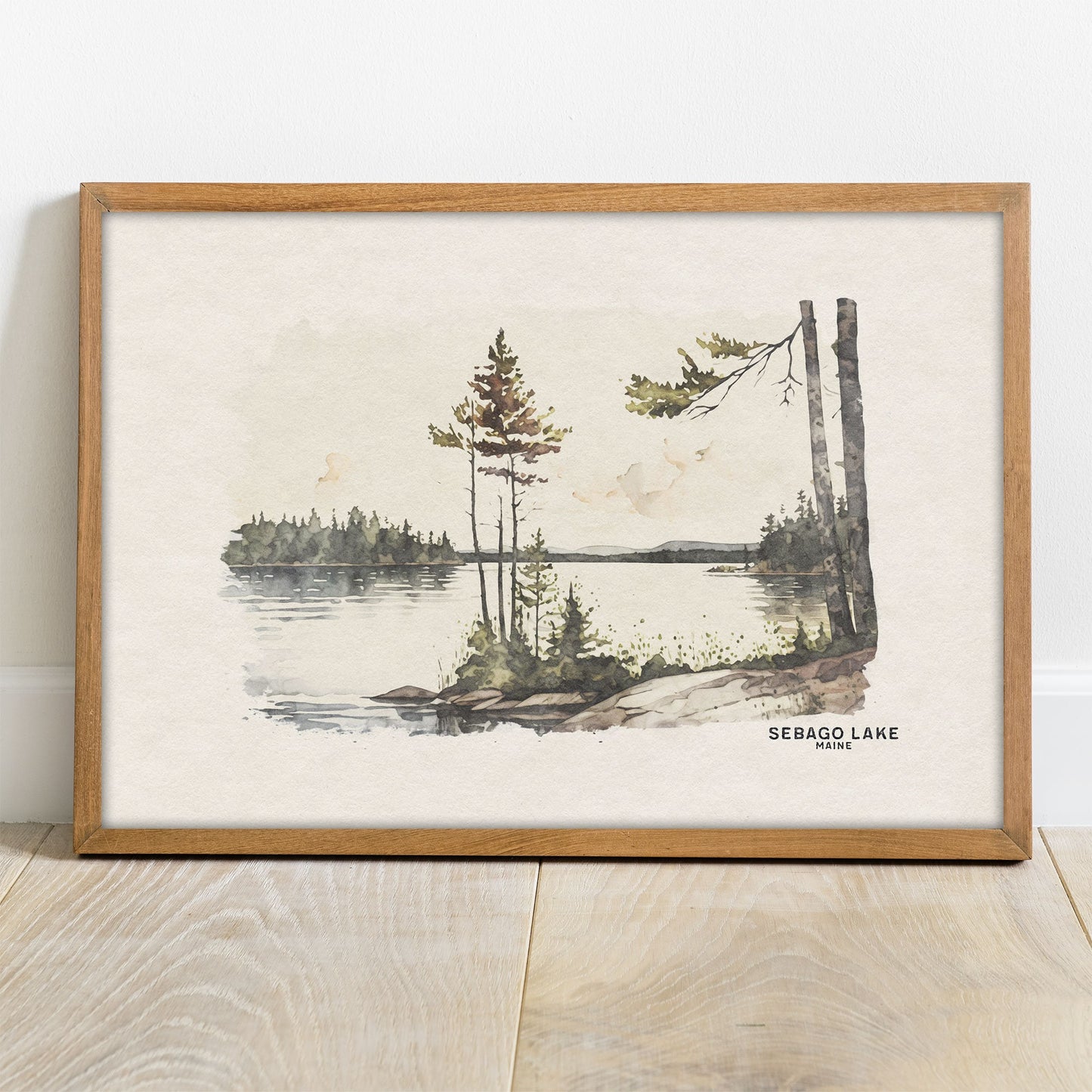 Sebago Lake Watercolor Print - Maine State Park, National Park Art, Boho Lake House Warming Gift for Him or Her Room Decor, Camping Theme