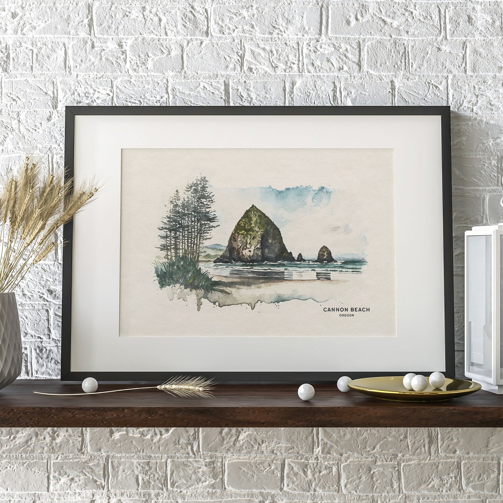 Cannon Beach Poster, Beach House Decor, Oregon Wall Art, Oregon Coast Watercolor Painting, Woodland Nursery