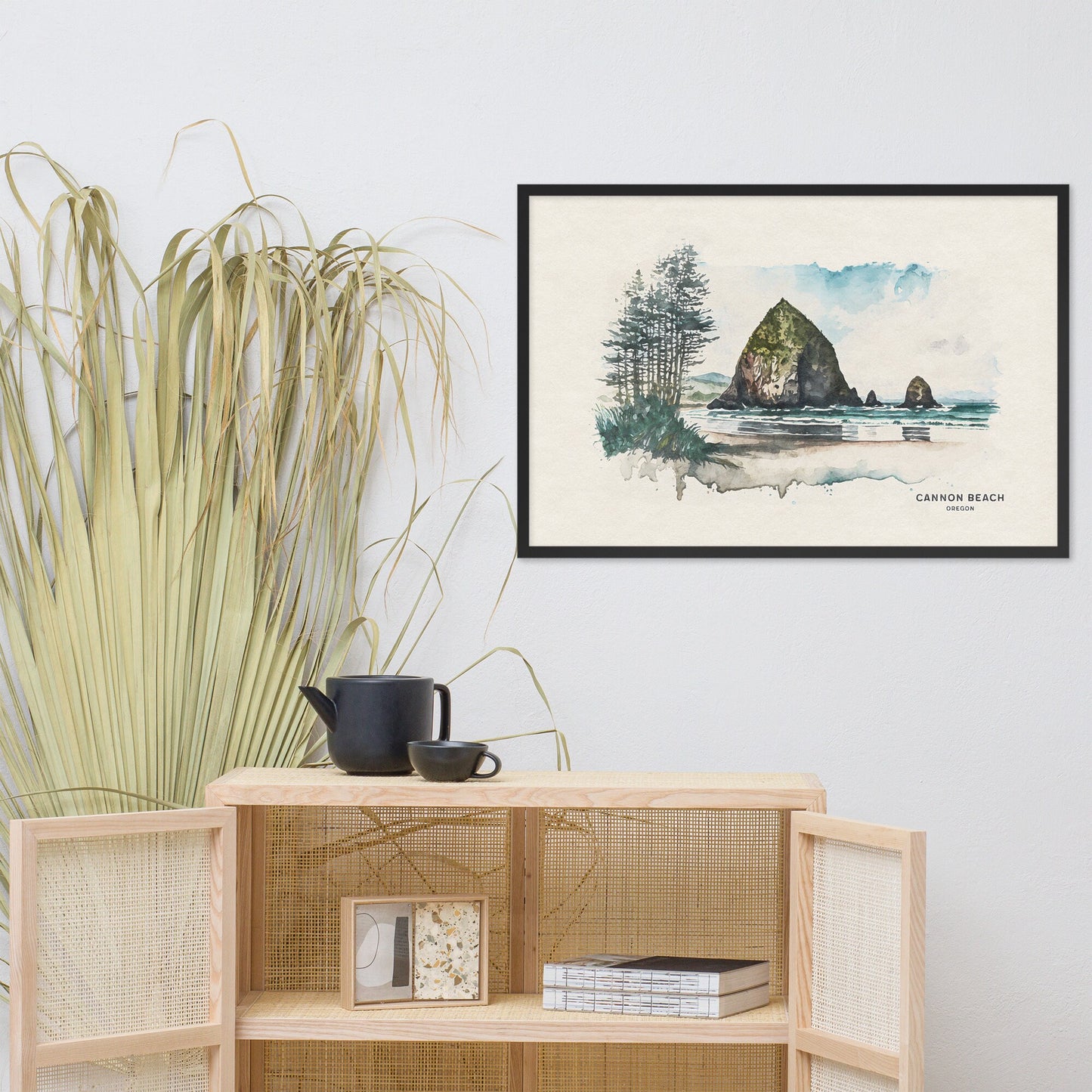 Cannon Beach Poster, Beach House Decor, Oregon Wall Art, Oregon Coast Watercolor Painting, Woodland Nursery