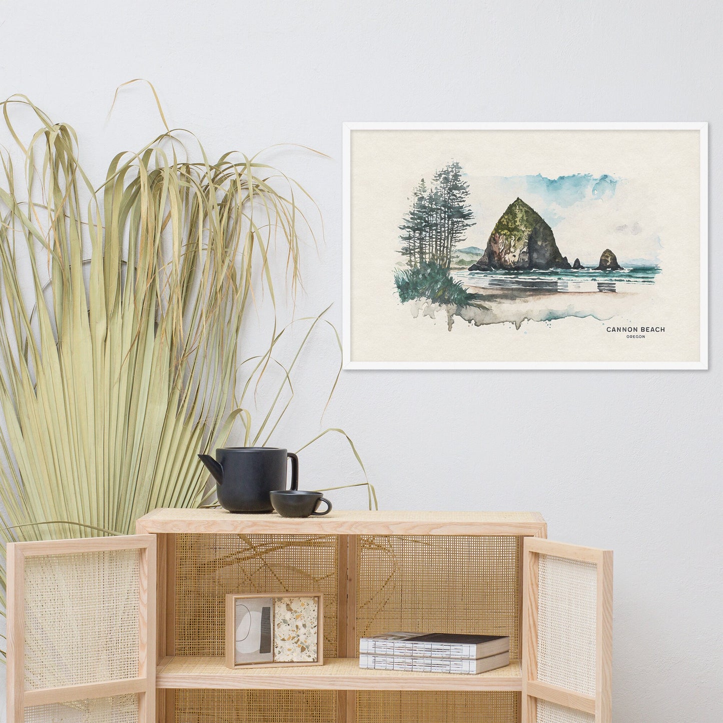 Cannon Beach Poster, Beach House Decor, Oregon Wall Art, Oregon Coast Watercolor Painting, Woodland Nursery