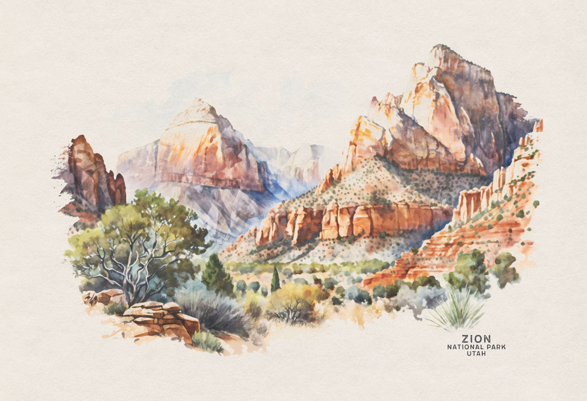 Zion National Park Poster, Zion Poster, Utah National Park Art Print, Travel Poster Wall Art, Watercolor Print, Nursery Art, Wedding Gift