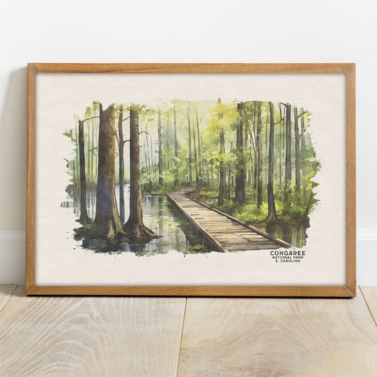 Congaree National Park Poster, South Carolina Art, National Park Prints, Congaree Travel Poster, National Park Watercolor, Woodland Nursery