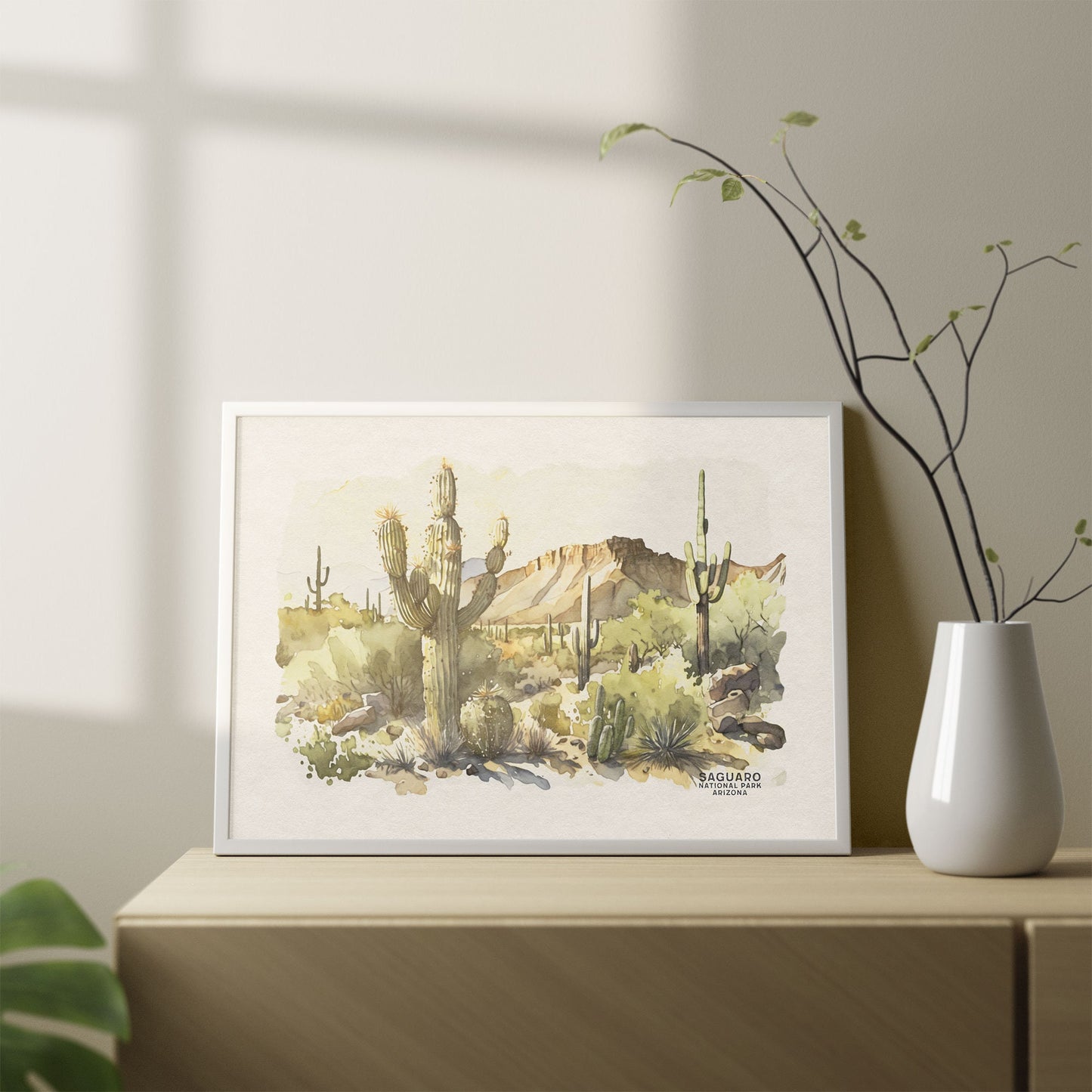 Saguaro National Park Poster, Arizona Painting, Cactus Wall Art, National Park Gift, Travel Poster, Saguaro Cactus Plant