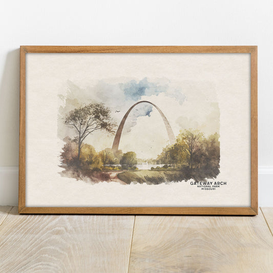 Gateway Arch National Park Poster Framed Art, Minimalist Art Wall Hanging, Watercolor Painting Travel Art, Woodland Nursery Decor