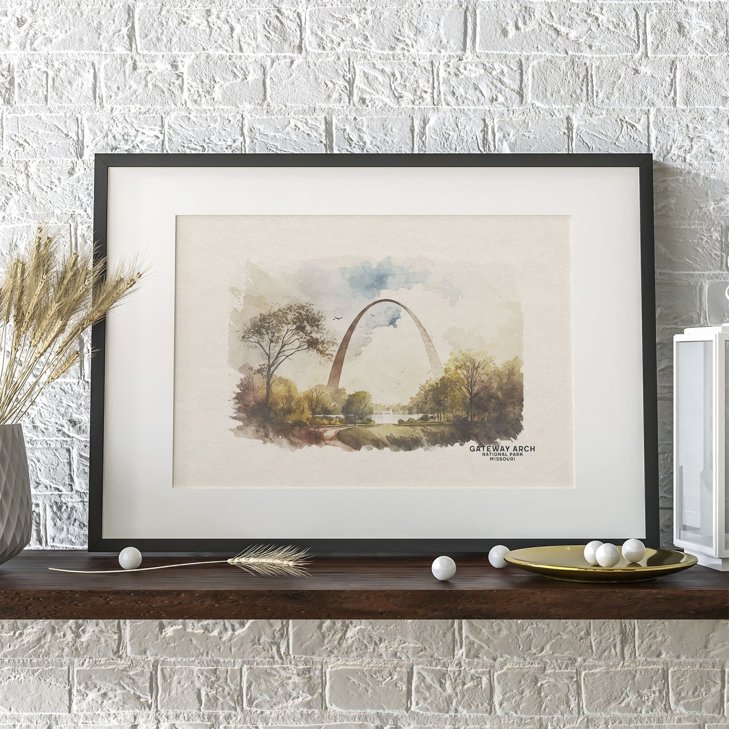 Gateway Arch National Park Poster Framed Art, Minimalist Art Wall Hanging, Watercolor Painting Travel Art, Woodland Nursery Decor