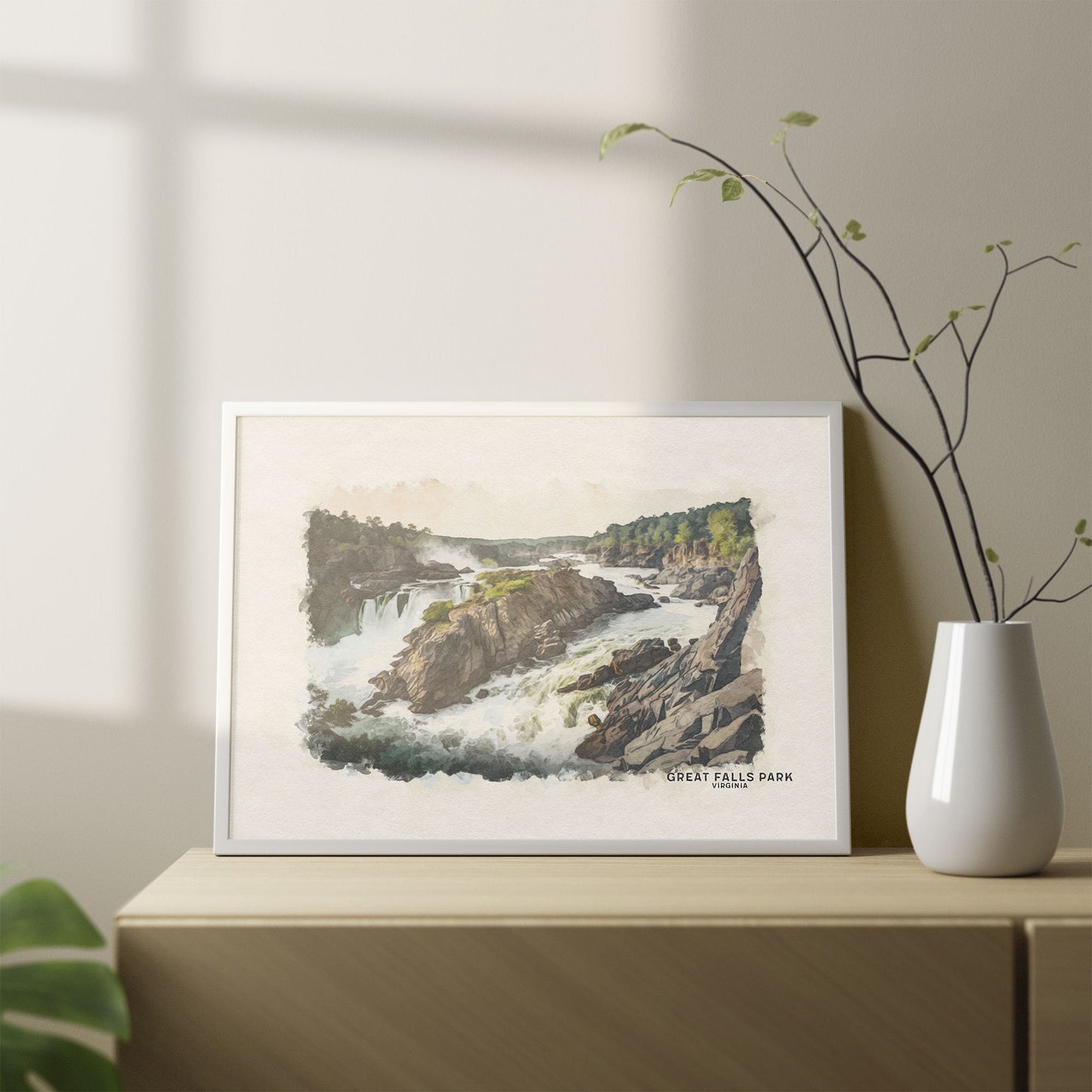 Great Falls Park Wall Art for Gallery Wall Set, National Park Art for Woodland Nursery or Southwestern Decor, Watercolor Palette