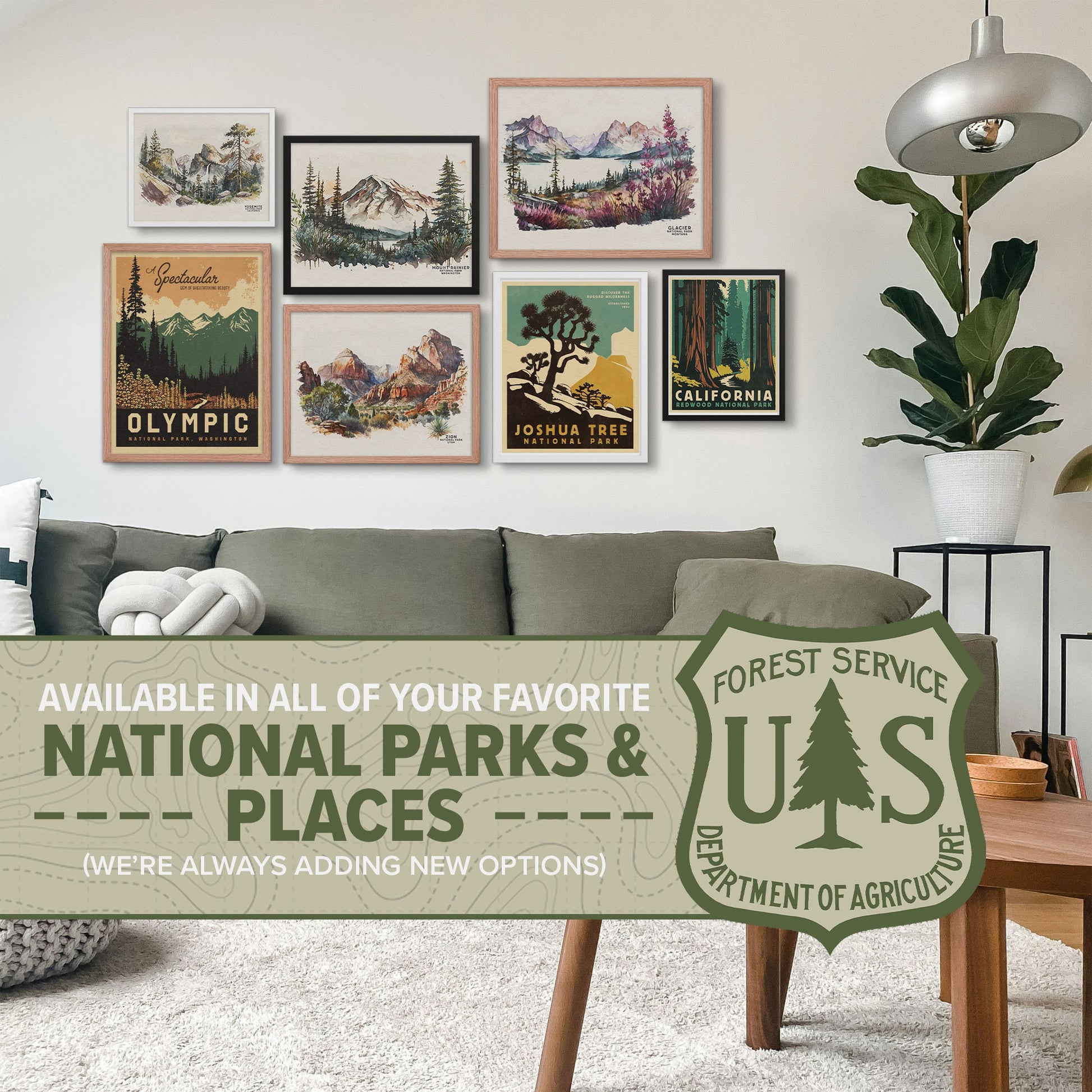 Great Falls Park Wall Art for Gallery Wall Set, National Park Art for Woodland Nursery or Southwestern Decor, Watercolor Palette