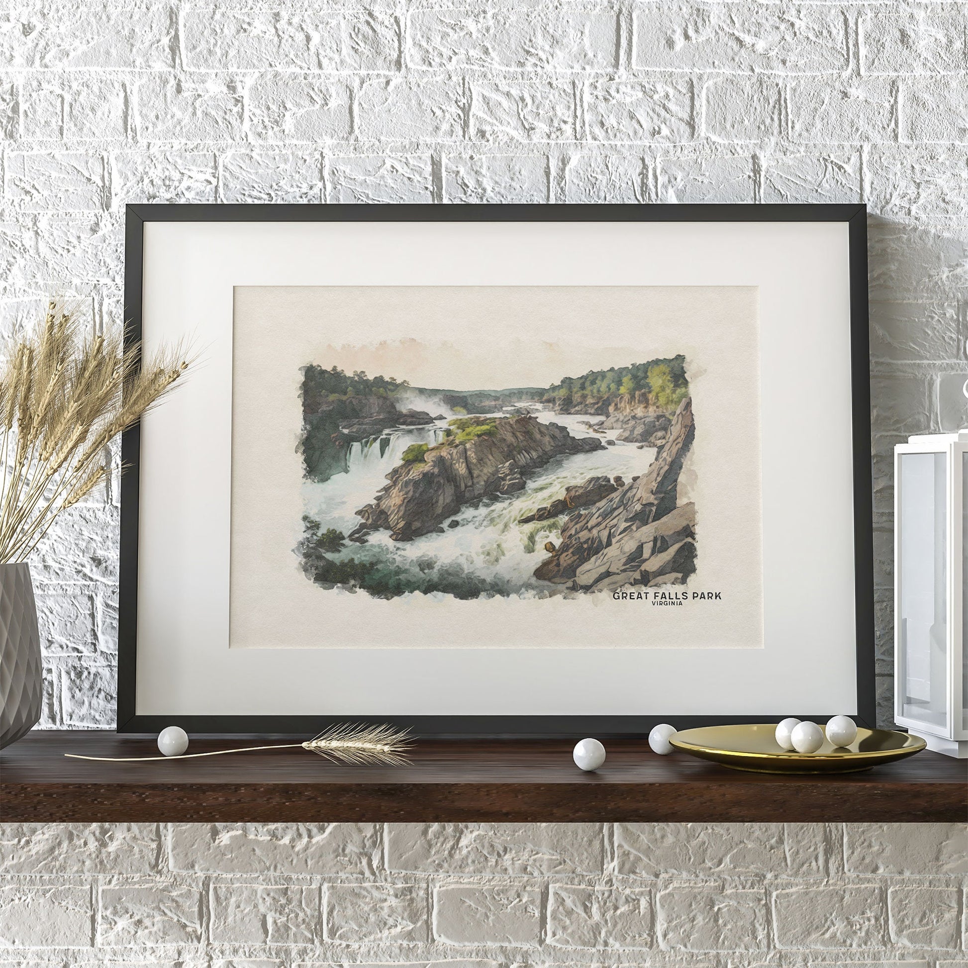 Great Falls Park Wall Art for Gallery Wall Set, National Park Art for Woodland Nursery or Southwestern Decor, Watercolor Palette