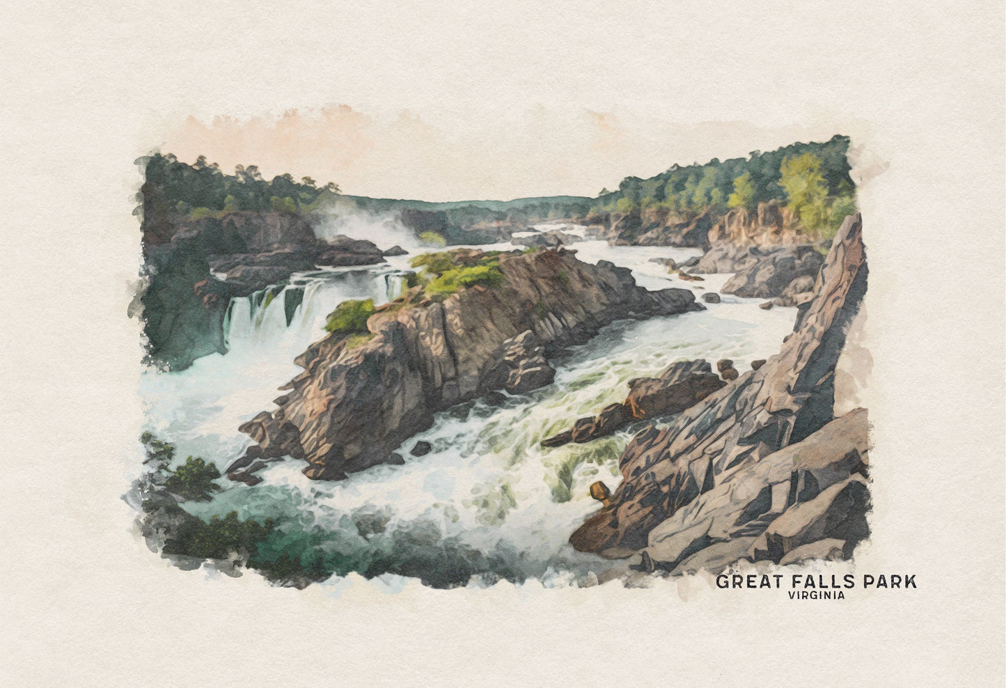 Great Falls Park Wall Art for Gallery Wall Set, National Park Art for Woodland Nursery or Southwestern Decor, Watercolor Palette