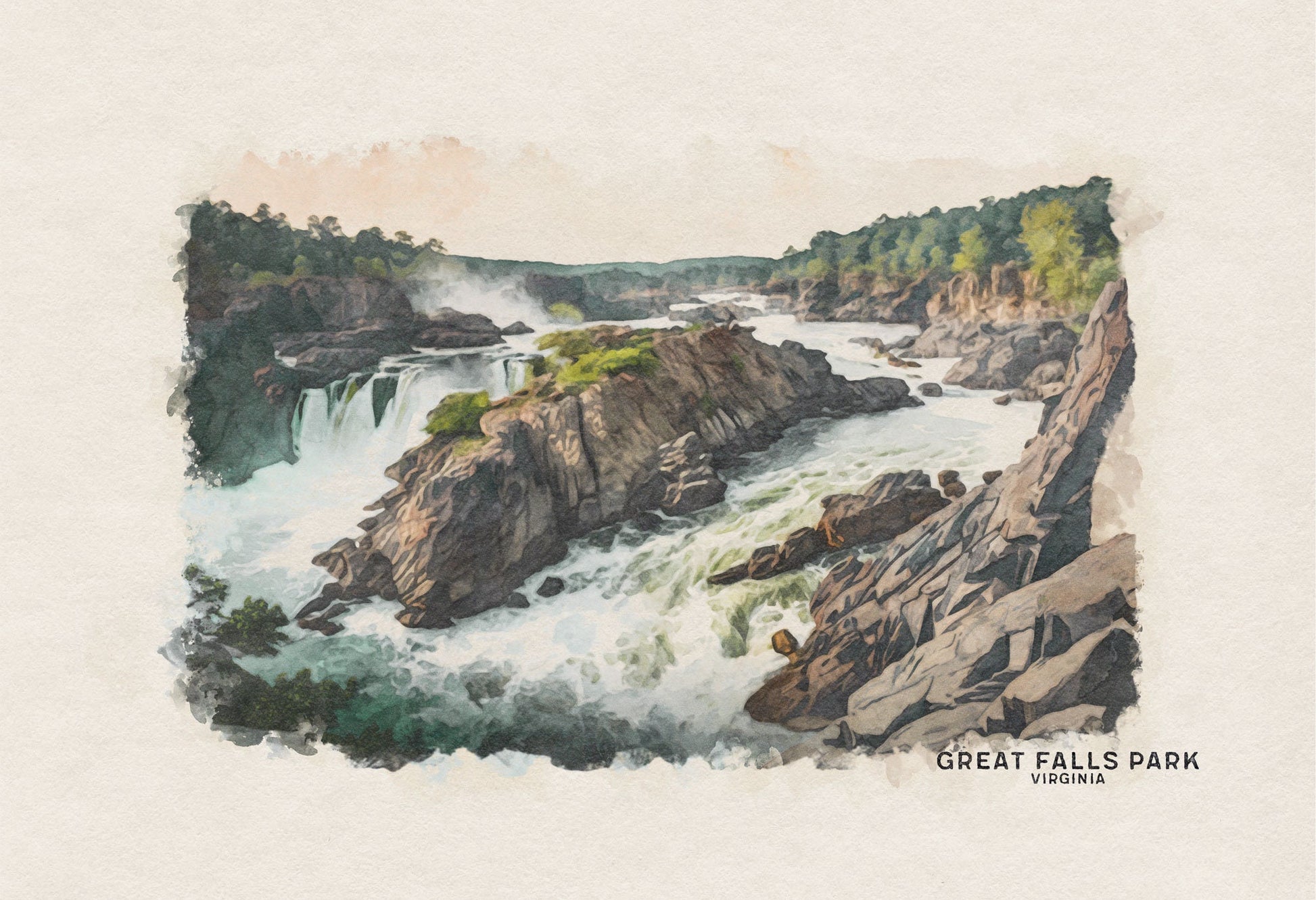 Great Falls Park Wall Art for Gallery Wall Set, National Park Art for Woodland Nursery or Southwestern Decor, Watercolor Palette