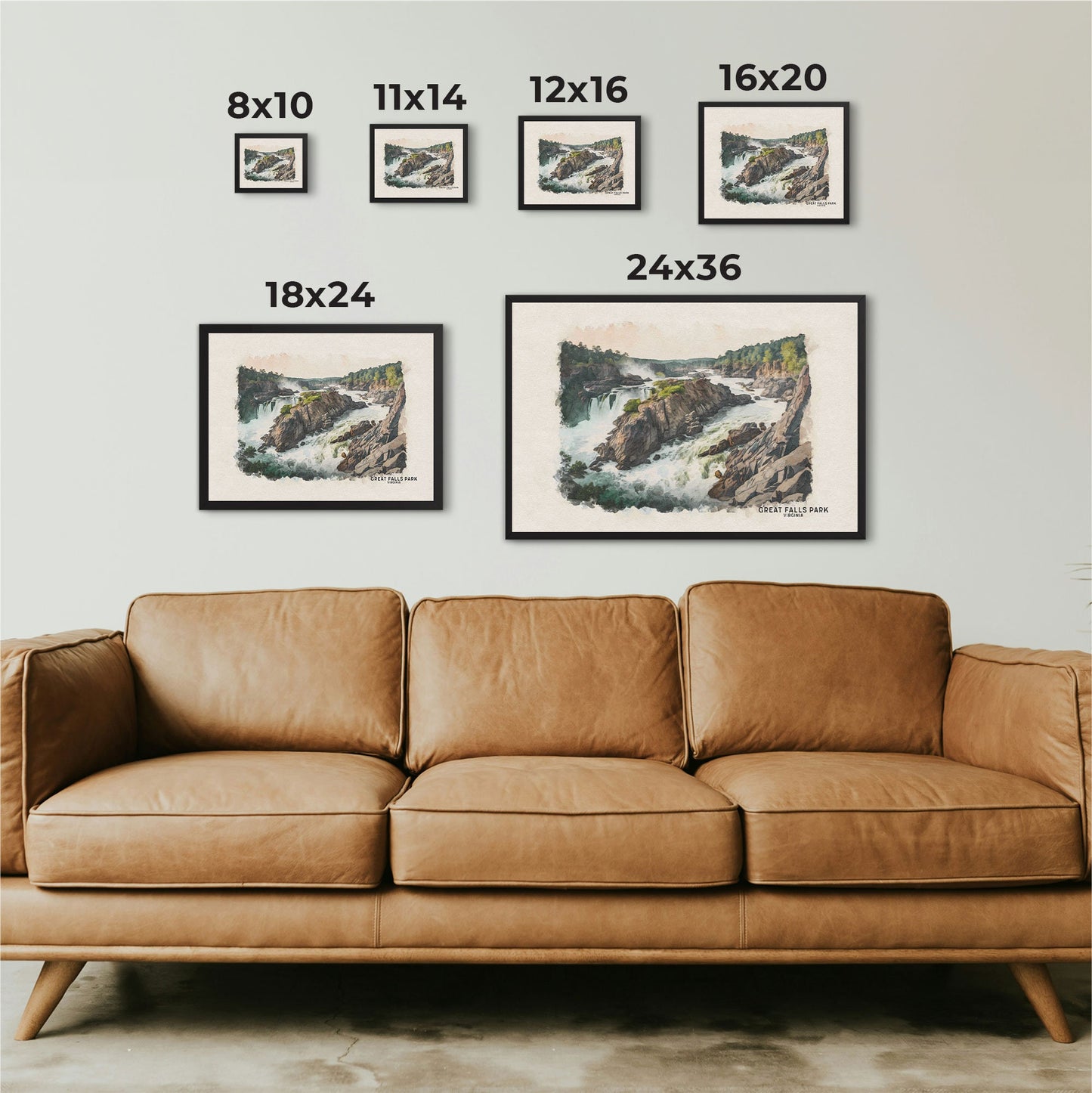 Great Falls Park Wall Art for Gallery Wall Set, National Park Art for Woodland Nursery or Southwestern Decor, Watercolor Palette