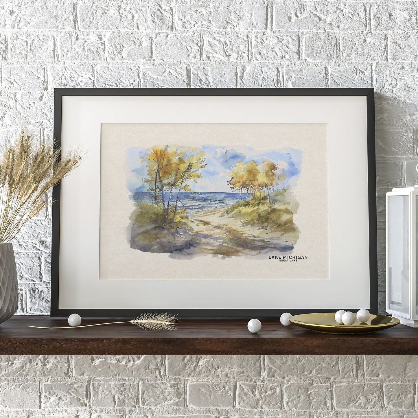 Lake Michigan Wall Art and Home Decor, Housewarming Gift, Framed Art Gallery Wall Set, Lake House Decor Watercolor Art for Woodland Nursery