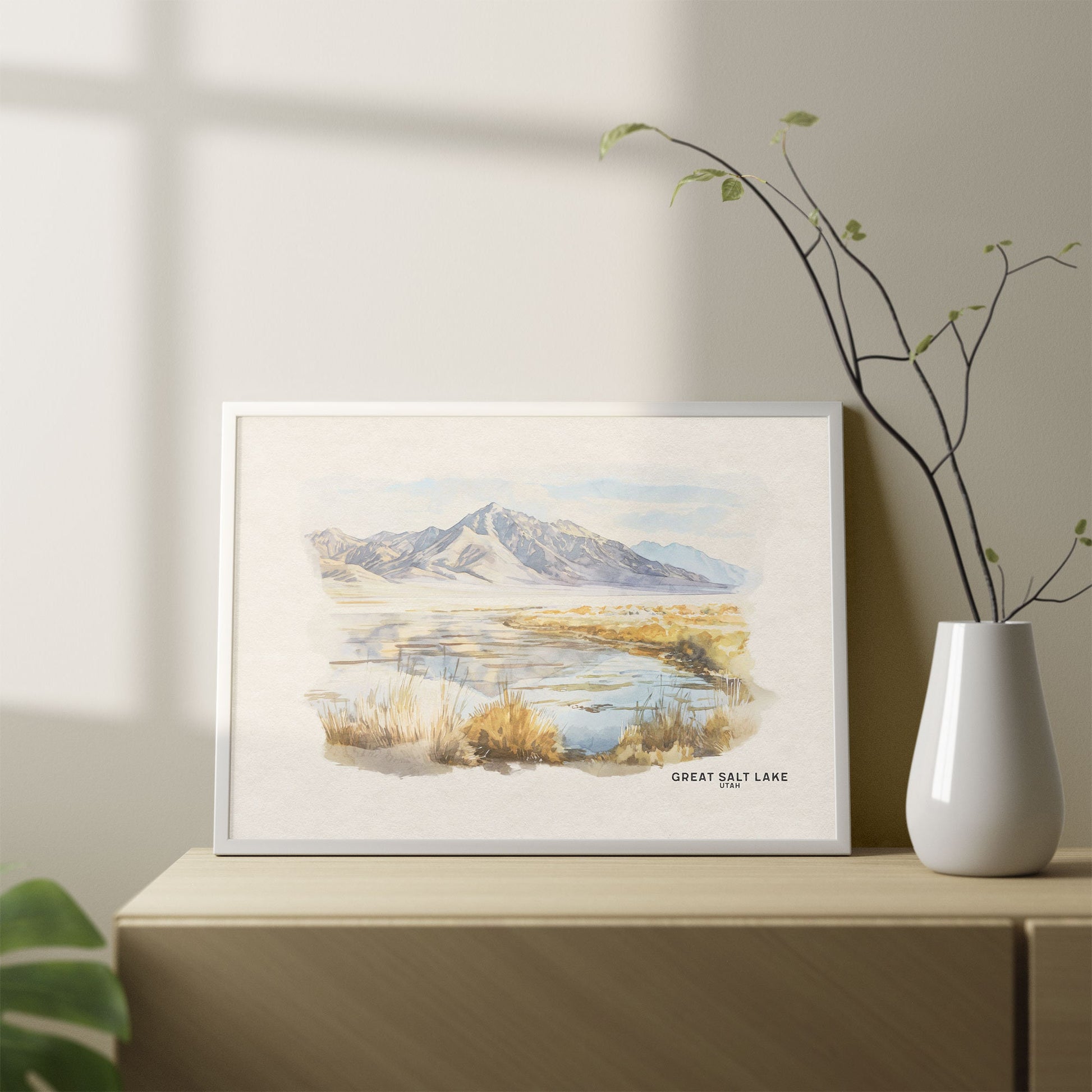 Great Salt Lake Wall Art, Housewarming Gift Framed Fine Art, Gallery Wall Set, Watercolor Painting National Park Poster, Utah Lake Map