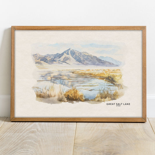 Great Salt Lake Wall Art, Housewarming Gift Framed Fine Art, Gallery Wall Set, Watercolor Painting National Park Poster, Utah Lake Map