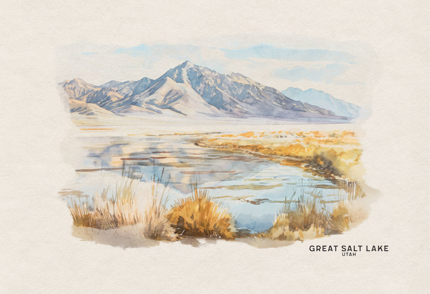 Great Salt Lake Wall Art, Housewarming Gift Framed Fine Art, Gallery Wall Set, Watercolor Painting National Park Poster, Utah Lake Map