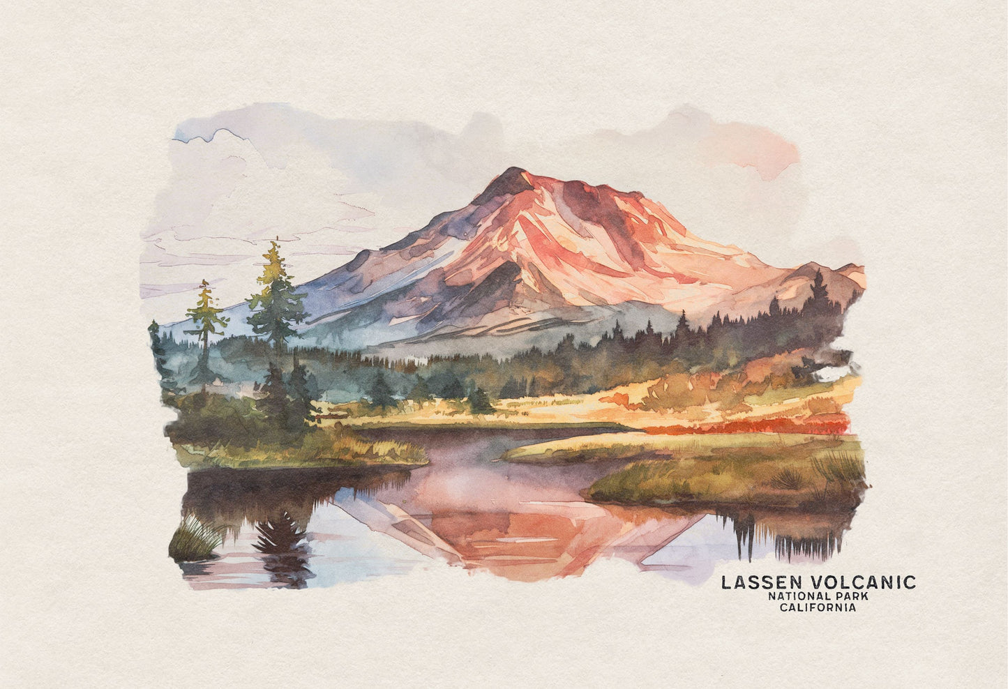 Lassen Volcanic National Park Wall Art, Watercolor Gallery Wall Set, Vintage Travel Poster for Woodland Nursery or Retro Wall Decor