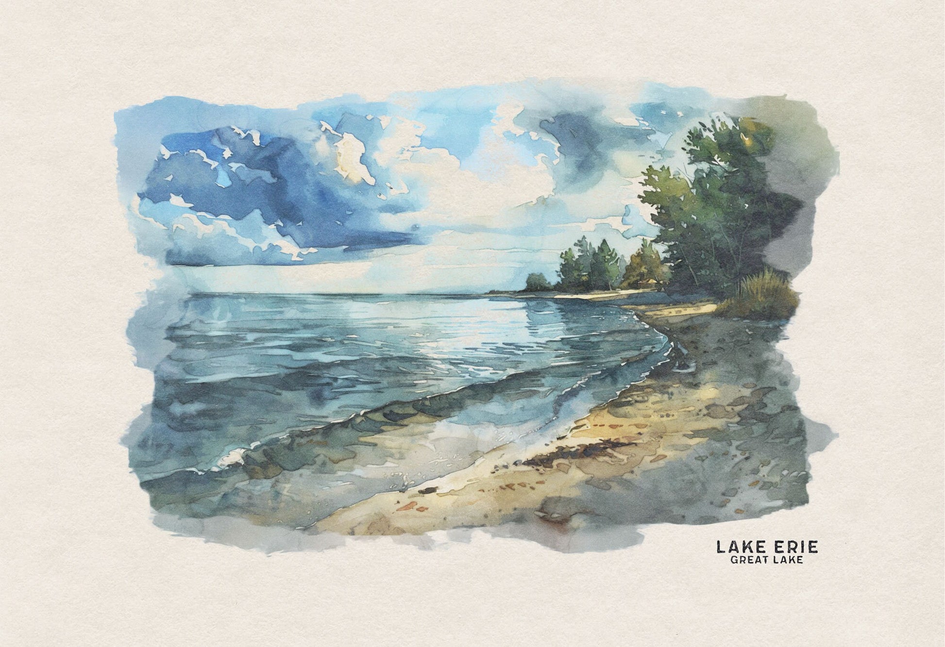 Lake Erie Wall Art Home Decor, Housewarming Gift Gallery Wall Set, Watercolor Art National Park Poster, Lake House Decor & Woodland Nursery